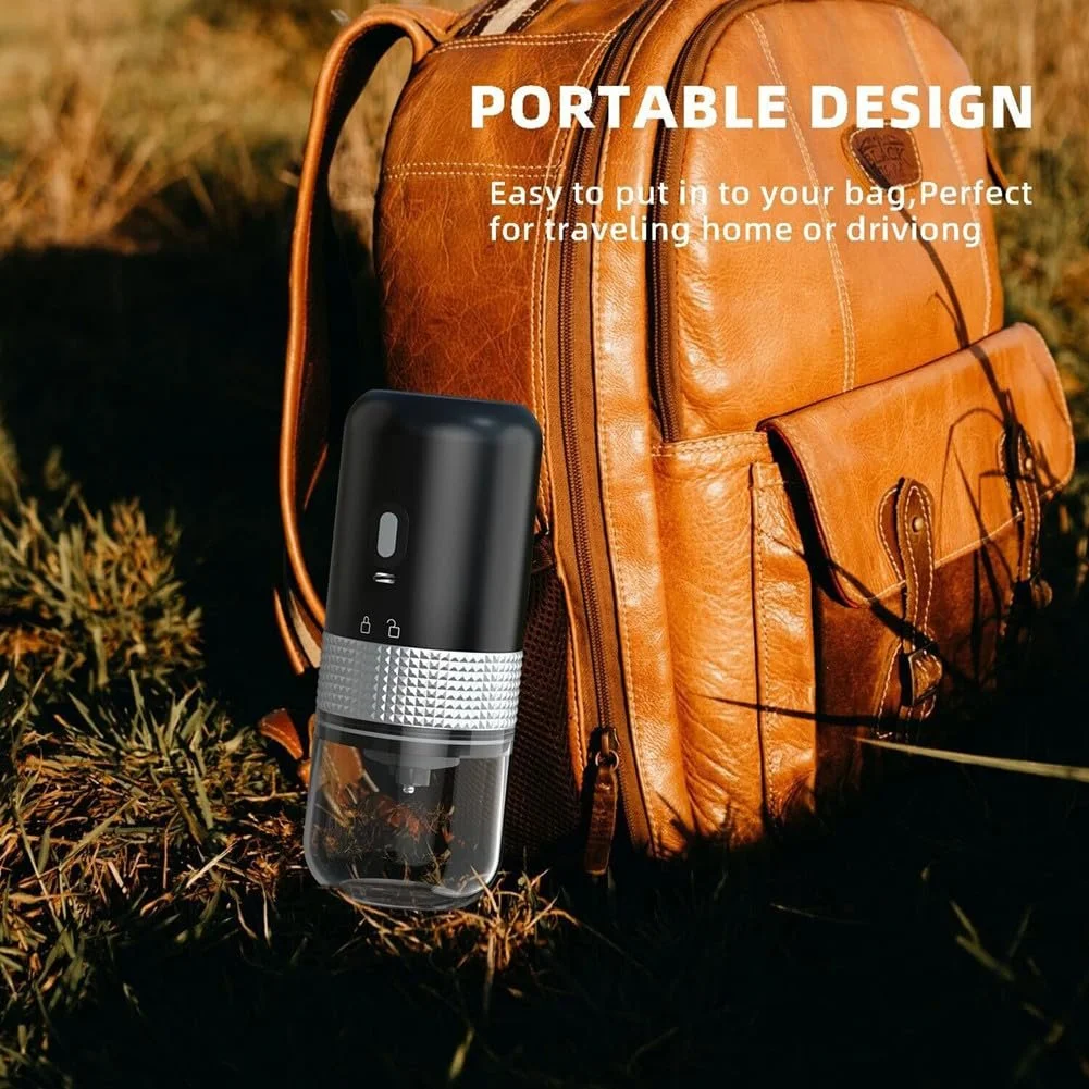 Електрична кавомолка, портативна, регульовані налаштування помелу, керамічна, маленька, перезаряджувана міні-кавомолка для зерен, горіхів, злаків, 25 г, чорна, фото №7