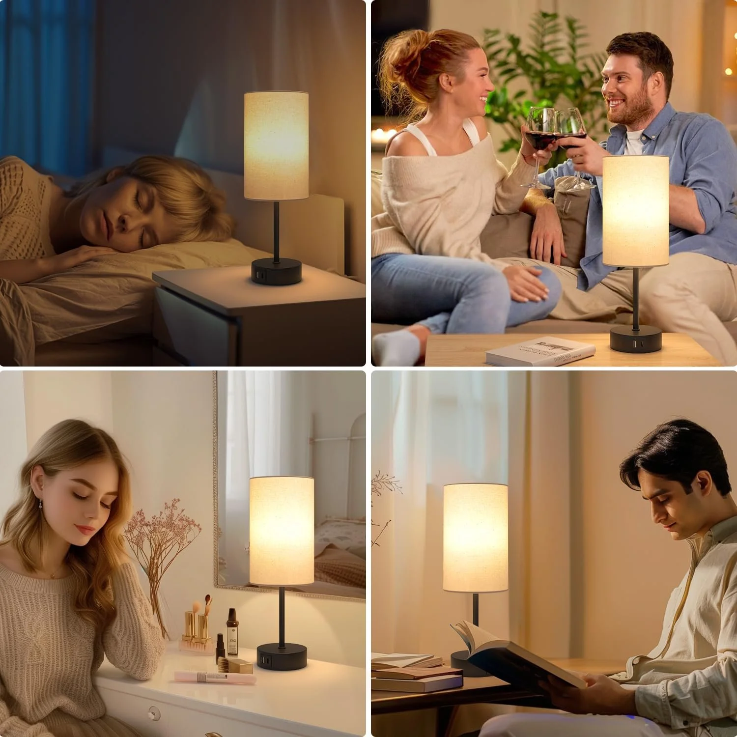 Настільна лампа Touch Dimmable USB A+C Linen Lampshade, фото №7