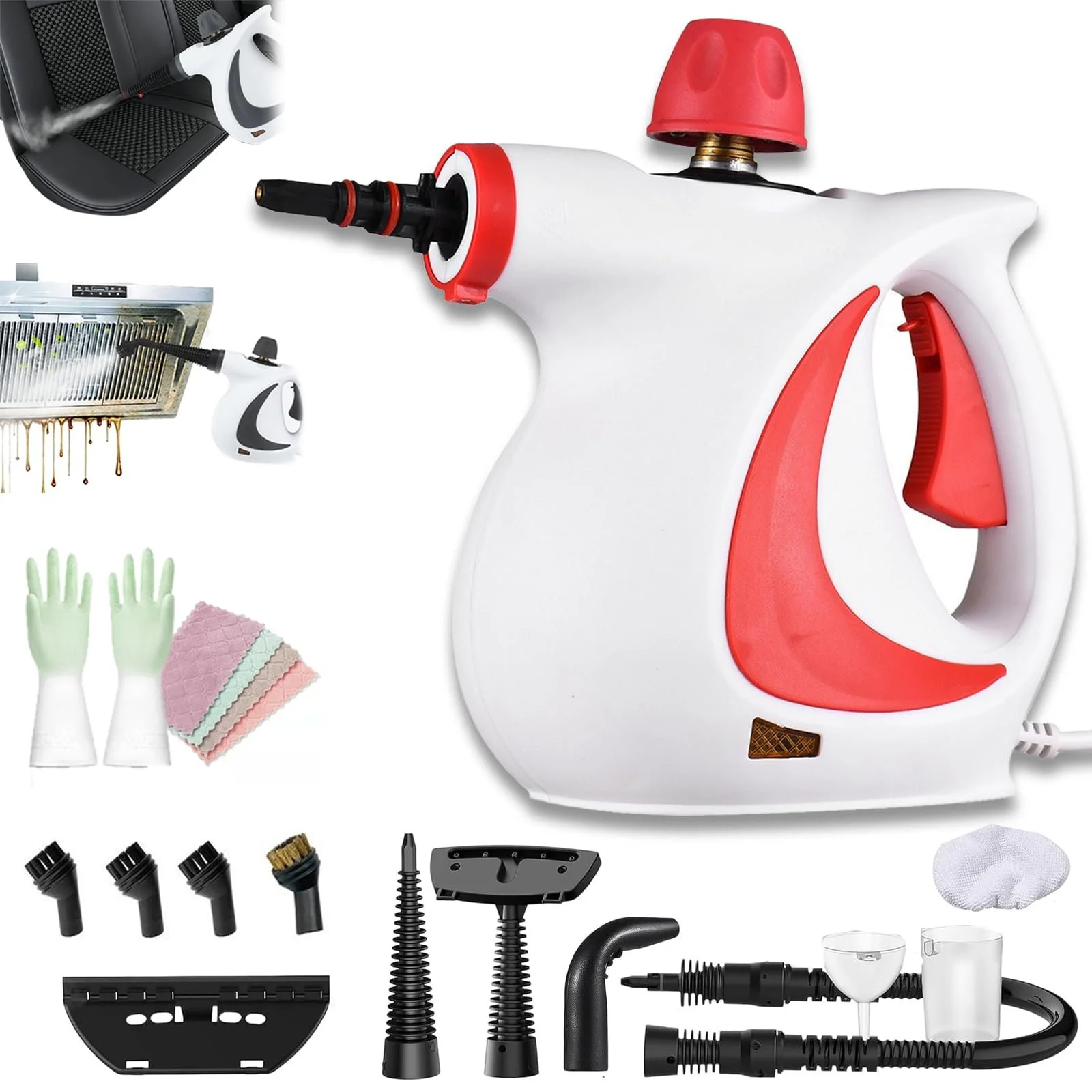 Ручний пароочисник Rheinwing 2026 Upgrade 350 мл 3,2 Бар 1050 Вт 12 аксесуарів Red, фото №1