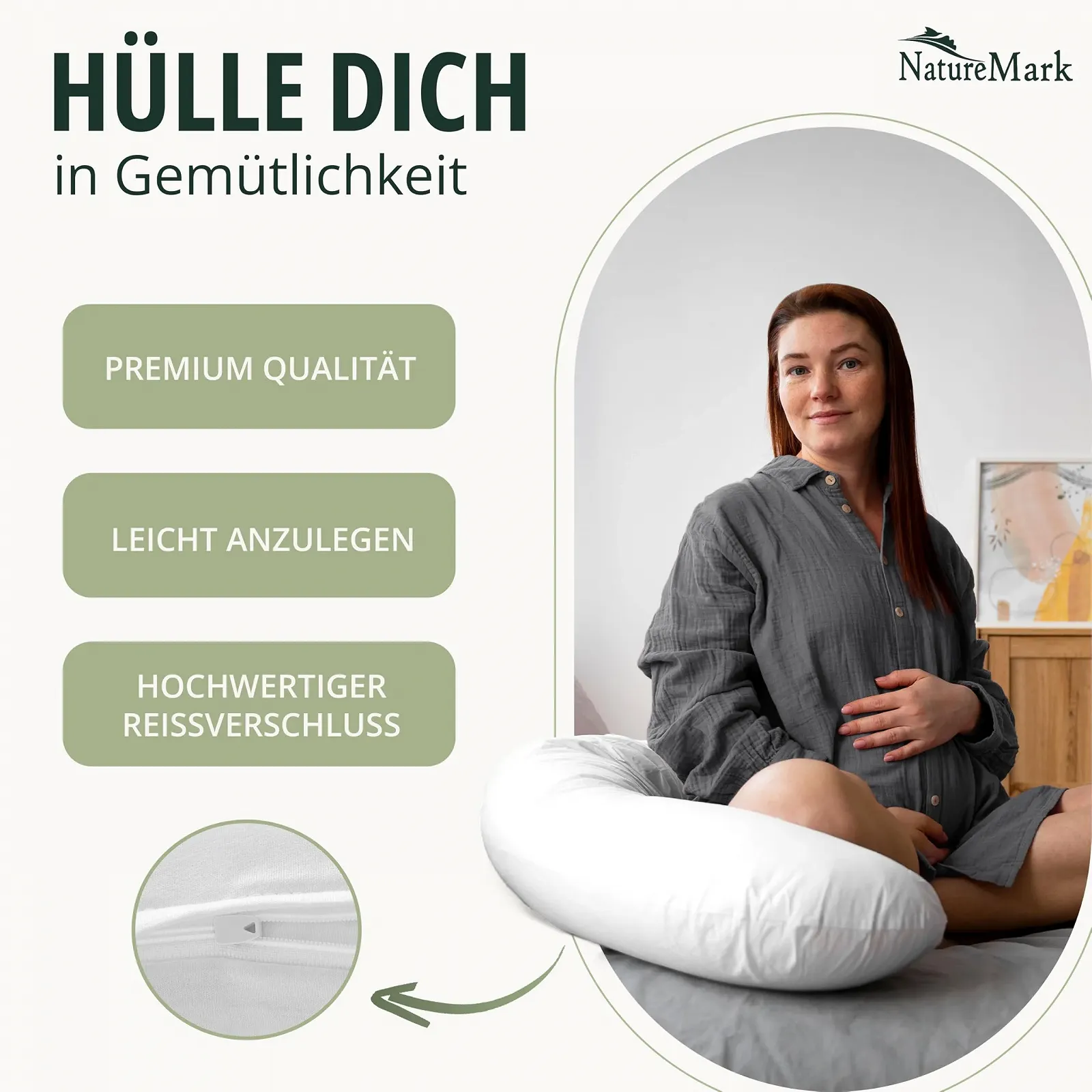 Наволочка NatureMark Джерсі (2 шт.) 40 x 145 см (для подушки для вагітних), біла, фото №5 Наволочка NatureMark Джерсі (2 шт.) 40 x 145 см (для подушки для вагітних), біла, фото №5