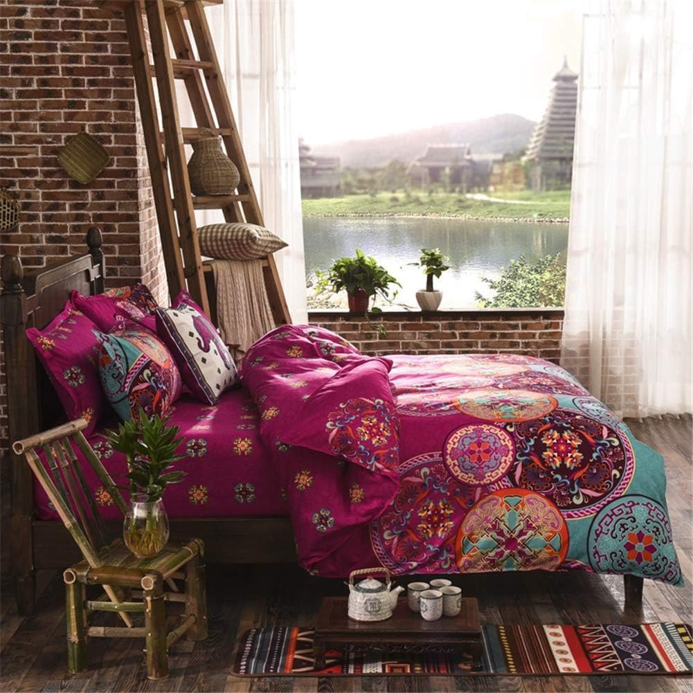 Постельное белье Freyamy Богемный Винтаж Boho Индийский Mandala 135 x 200 см Фуксия Бирюзовый Разноцветный (наволочка 80 x 80 см), фото №3