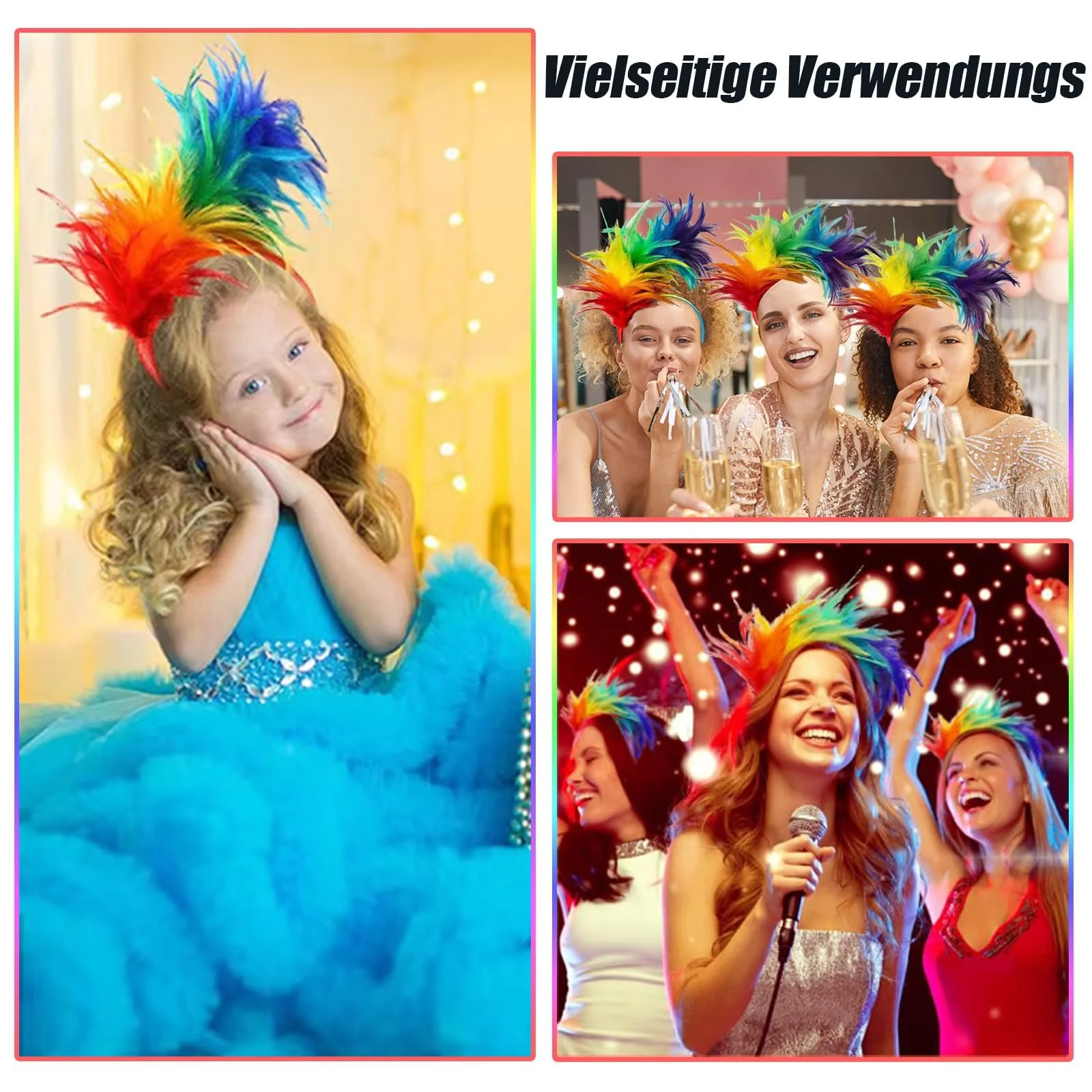 Набір з 2 обручів на голову з райдужним пір'ям, фото №5