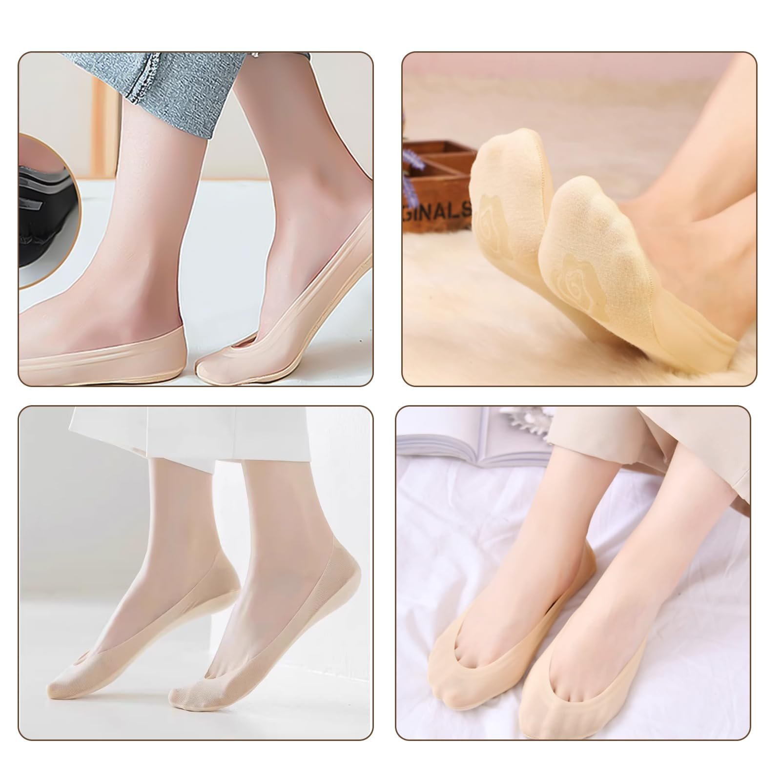 Носки женские Ankle, 5 пар, нейлоновые, невидимые, дышащие, для кроссовок, легкие, короткие носки-балетки с нескользящим силиконом, телесный цвет, белый, фото №6