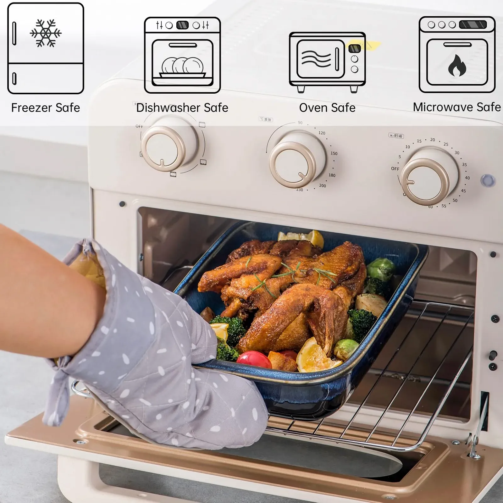 Форма для запекания UNICASA керамическая, квадратная, с ручками Синяя, фото №5 Форма для запекания UNICASA керамическая, квадратная, с ручками Синяя, фото №5