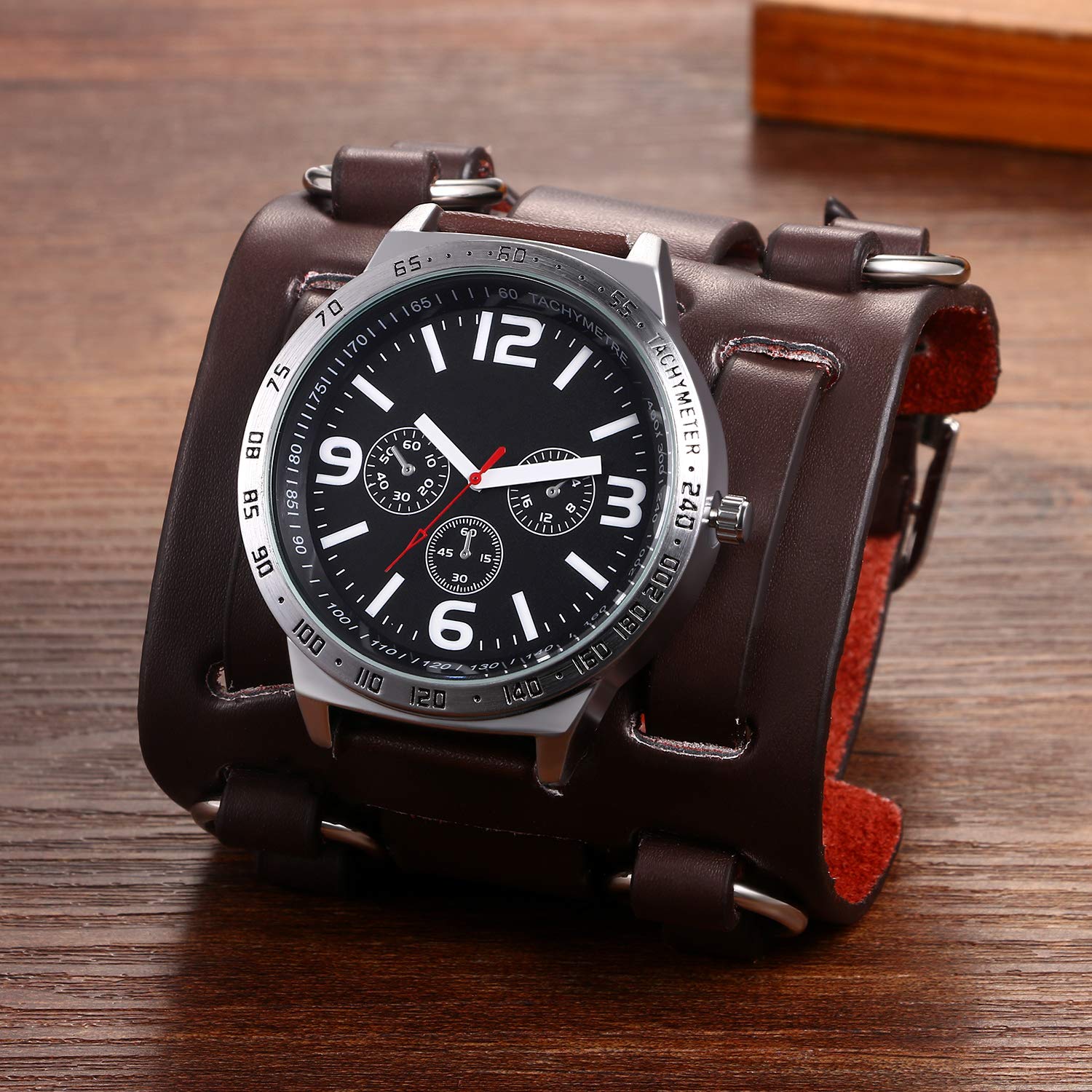 Часы Avaner Мужские Аналоговые Кварцевые Кожаный ремешок Широкий Спортивные Водонепроницаемые С тахометром, фото №6