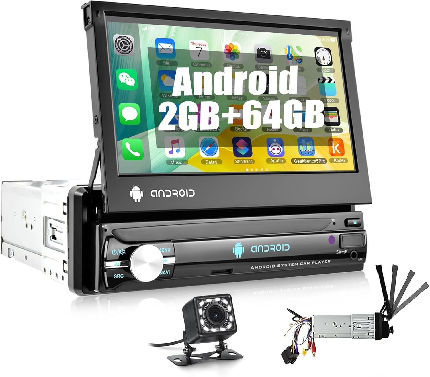Автомагнітола CAMECHO SU 9708 / 7" / Сенсорна / 2/64Гб / Android 13 / Bluetooth / WI-FI / GPS / USB / AUX / 1DIN, фото №1
