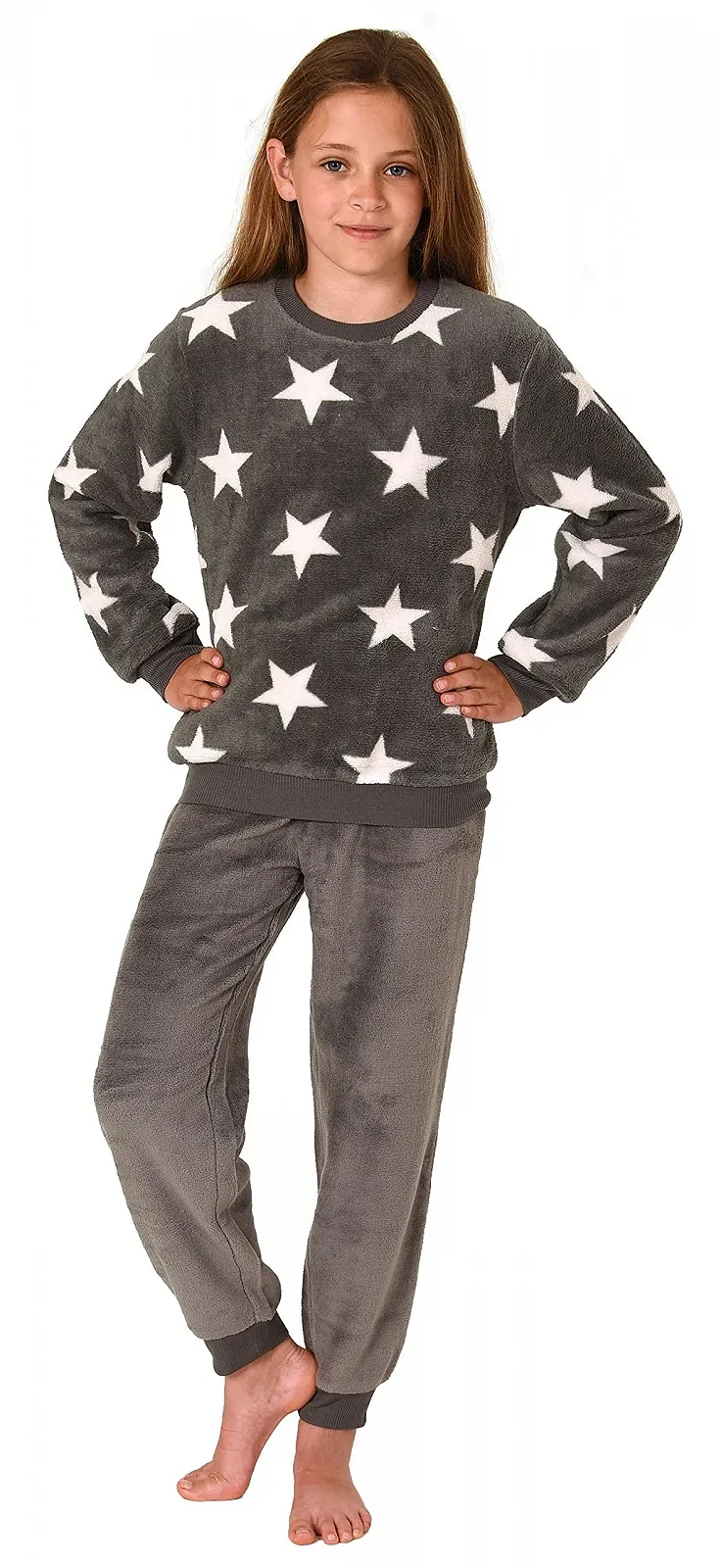 Пижама с длинными рукавами для девочек Normann, с манжетами, звездный вид, из мягкого теплого кораллового флиса, фото №2