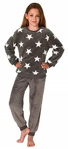 Пижама с длинными рукавами для девочек Normann, с манжетами, звездный вид, из мягкого теплого кораллового флиса synthetic.ua - Фото 1