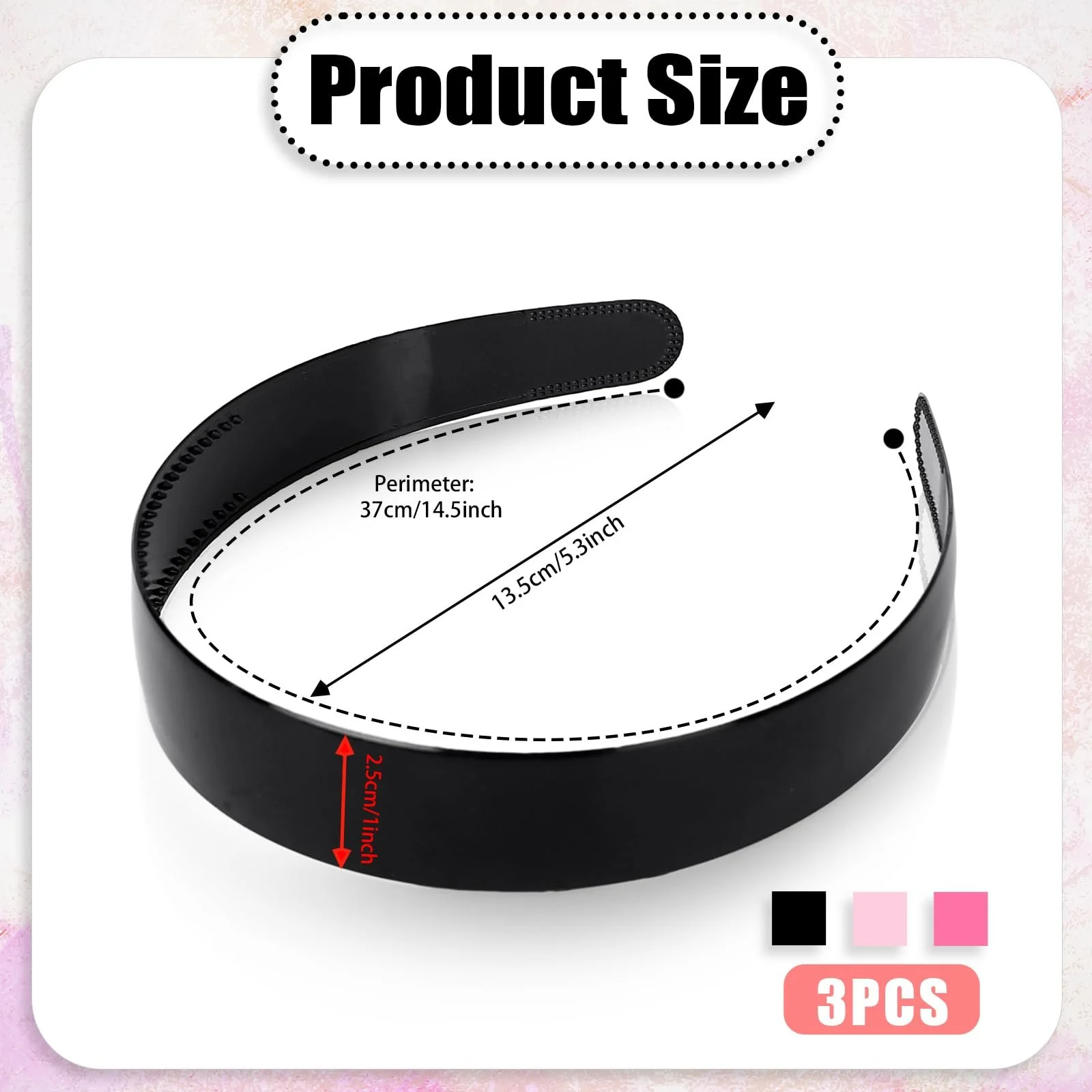 Обруч для волосся Пластиковий з зубцями 2,5 см Рожевий, Червоний, Чорний, Набір 3 шт, фото №6