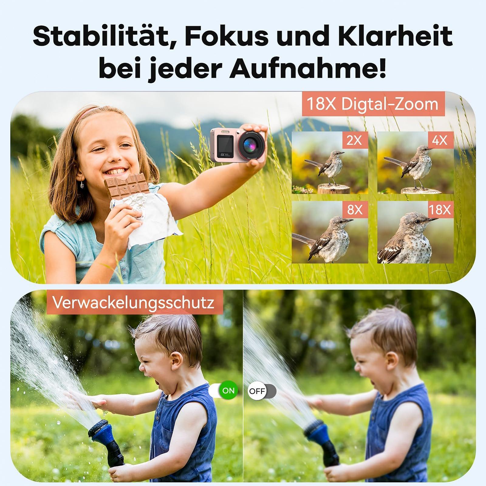 Цифровой Фотоаппарат 4K 64MP FHD для детей 18X Цифровой Зум Компактный розовый, фото №4