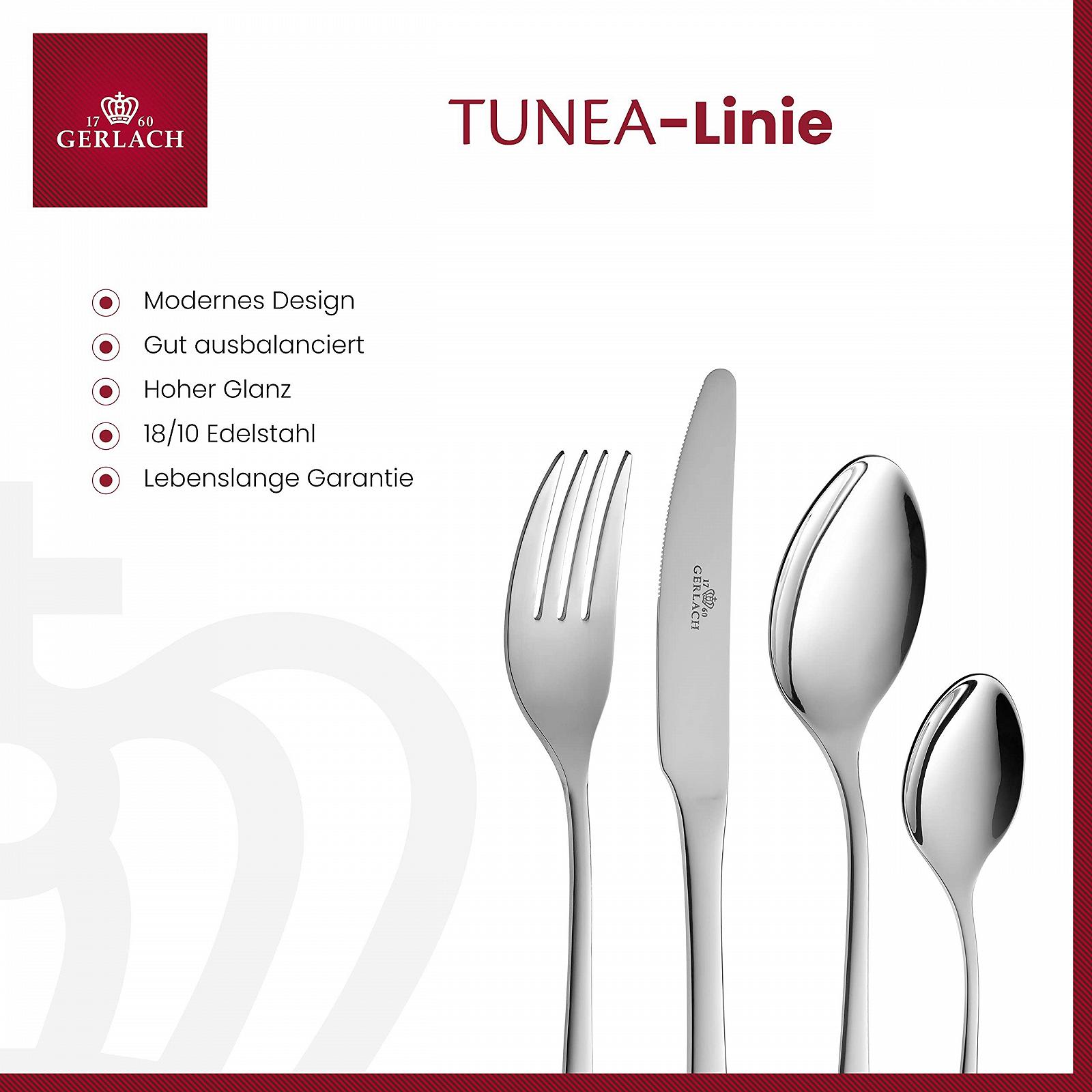 Набір столових приборів Gerlach 1760 Tunea на 6 персон, сріблястий, фото №2 Набір столових приборів Gerlach 1760 Tunea на 6 персон, сріблястий, фото №2