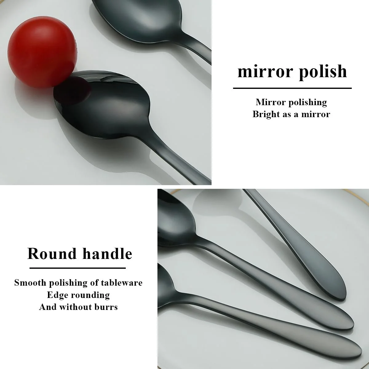 Ложка чайна Kyraton Чорний, набір 12 шт, 14 см, з нержавіючої сталі з чорним титановим покриттям, фото №4