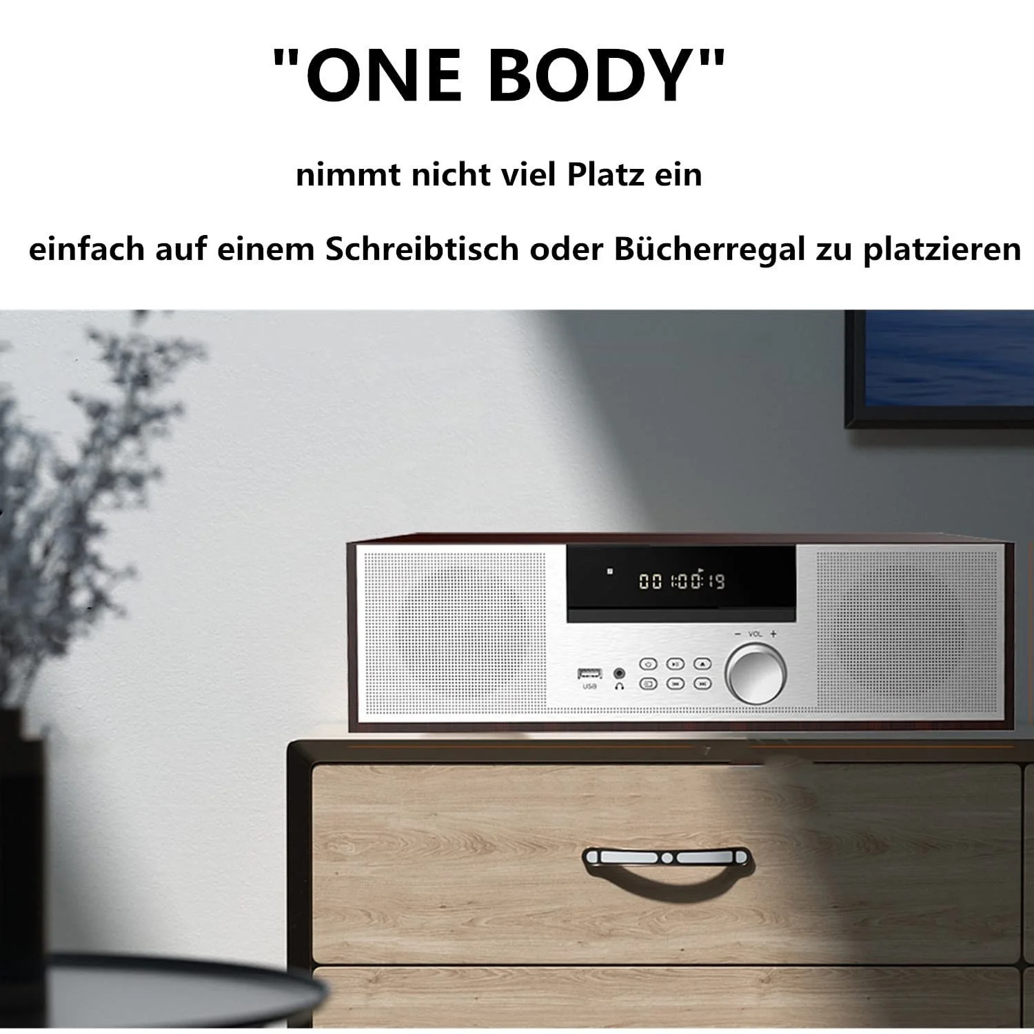 Винтажная микро Hi-Fi система CD стереосистема Mini Component 40 Вт RMS FM/Bluetooth-совместимый/USB/AUX/Дистанционное управление/Разъем для наушников, совместимый с источником звука высокого разрешения, серебристый, дерево, фото №2