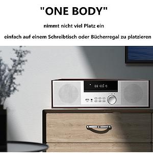 Вінтажна мікро Hi-Fi система CD стереосистема Mini Component 40 Вт RMS FM/Bluetooth-сумісний/USB/AUX/Дистанційне керування/Роз'єм для навушників, сумісний із джерелом звуку високої роздільної здатності, сріблястий, дерево synthetic.ua - Фото 1