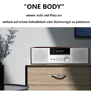 Вінтажна мікро Hi-Fi система CD стереосистема Mini Component 40 Вт RMS FM/Bluetooth-сумісний/USB/AUX/Дистанційне керування/Роз'єм для навушників, сумісний із джерелом звуку високої роздільної здатності, сріблястий, дерево synthetic.ua - Фото 1