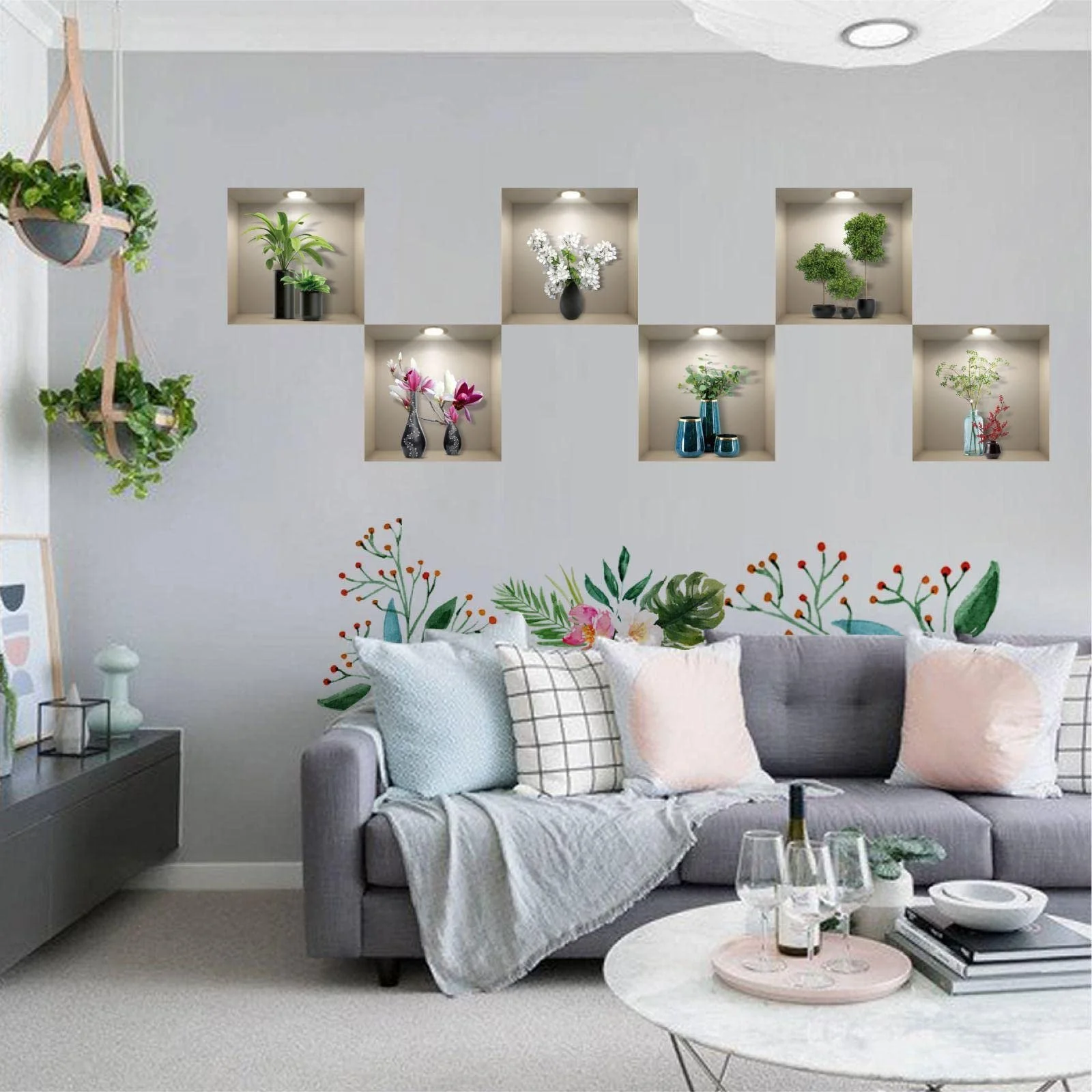 Наклейки на стіну 3D-ефект Ваза Квіти Зелені рослини Бонсай (6 шт.) Зелений, фото №4 Наклейки на стіну 3D-ефект Ваза Квіти Зелені рослини Бонсай (6 шт.) Зелений, фото №4