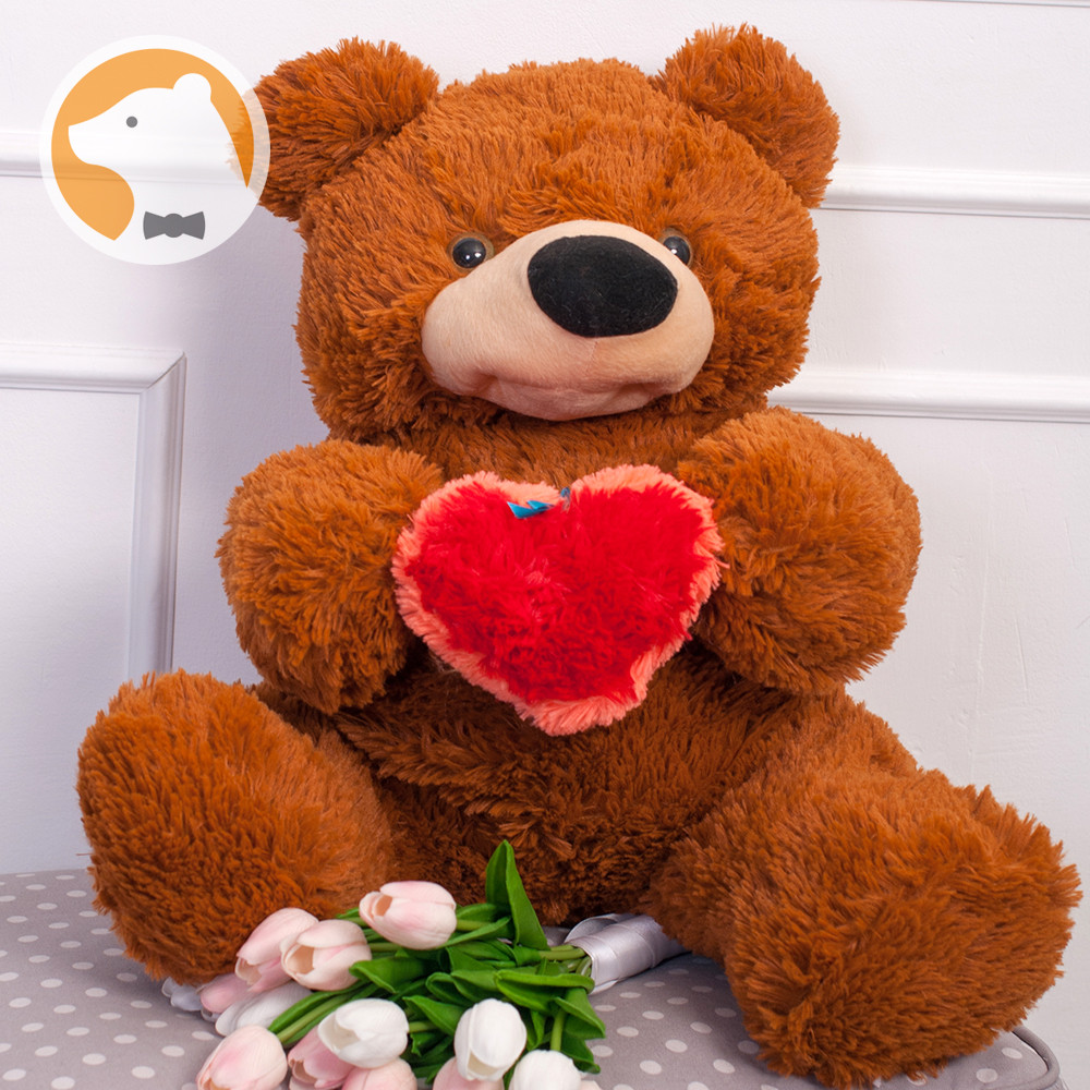 Мічна іграшка 1000plus плушевий мишка Томмі з серцем, 70 см, коричневий, фото №3