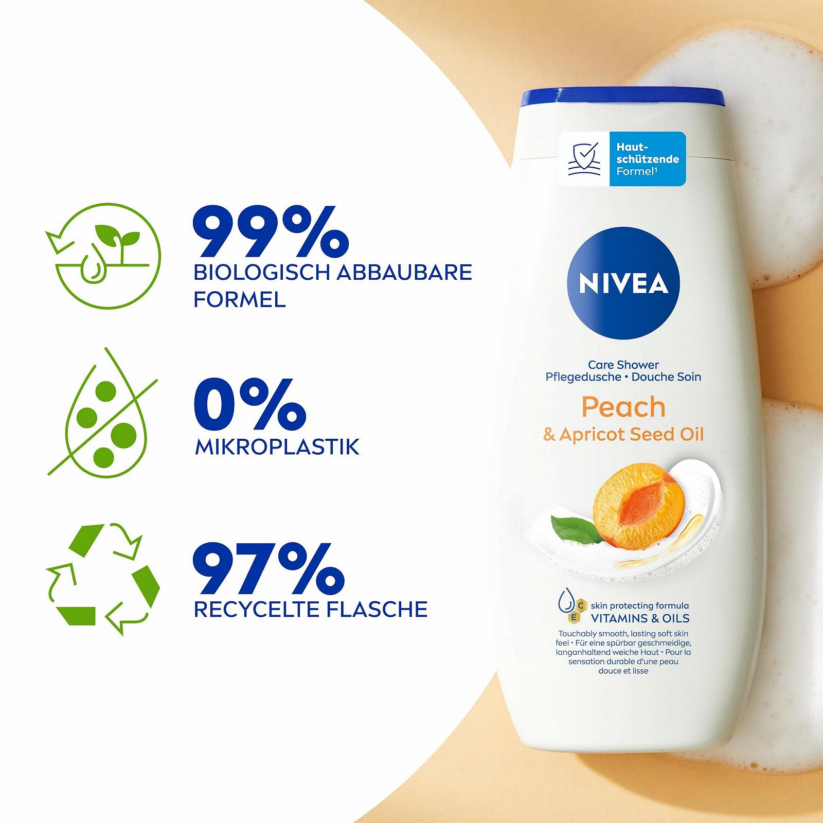 Гель-уход для душа NIVEA Peach & Apricot Seed Oil питательный 250 мл, фото №2