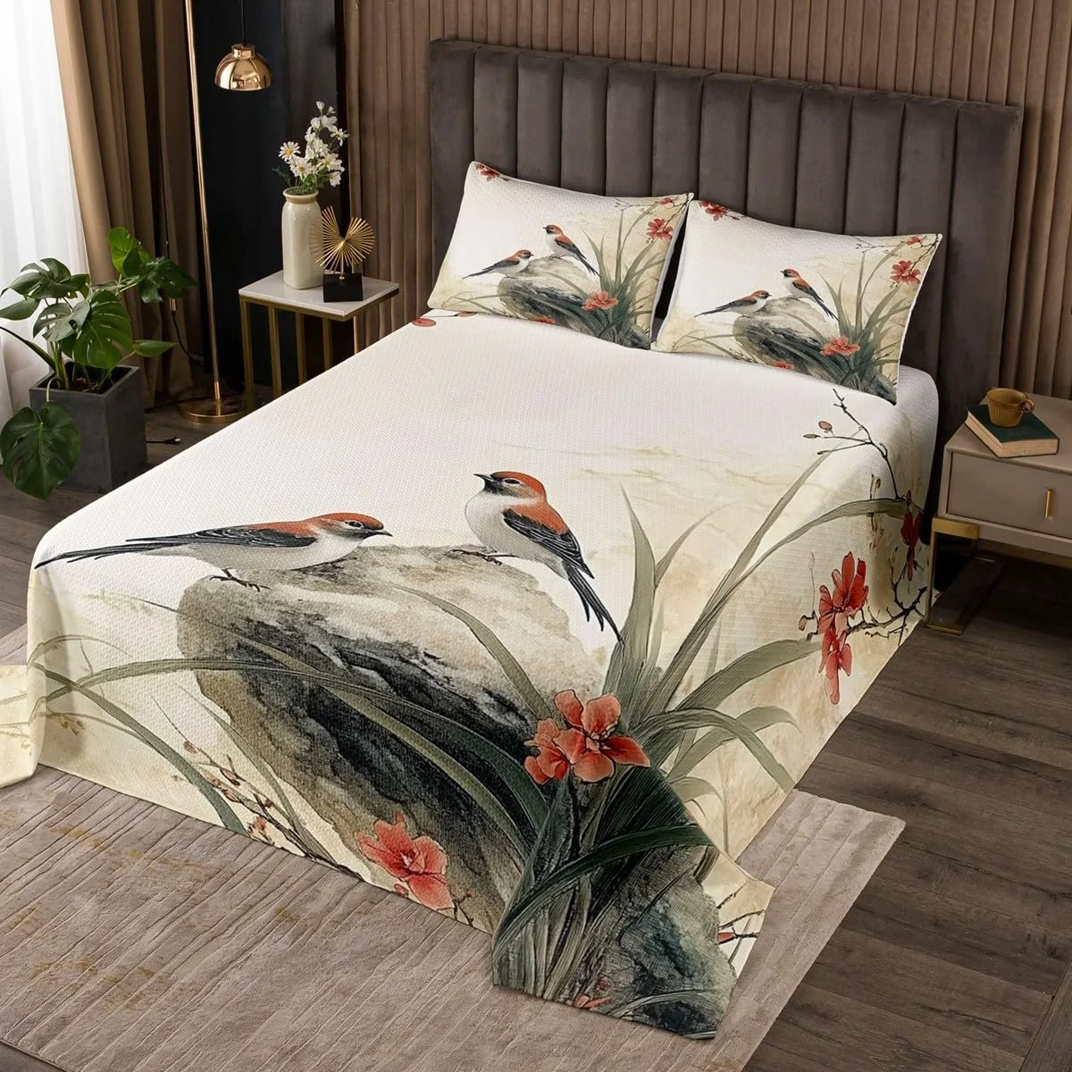 Одеяло в китайском стиле L Размер, Птицы Красные Цветы Зеленые Листья Набор одеяла с 2 наволочками, Китайская Традиционная Живопись Чернилами Микрофибра Покрывало Набор для Детей Взрослых, Дышащая, фото №1 Одеяло в китайском стиле L Размер, Птицы Красные Цветы Зеленые Листья Набор одеяла с 2 наволочками, Китайская Традиционная Живопись Чернилами Микрофибра Покрывало Набор для Детей Взрослых, Дышащая, фото №1