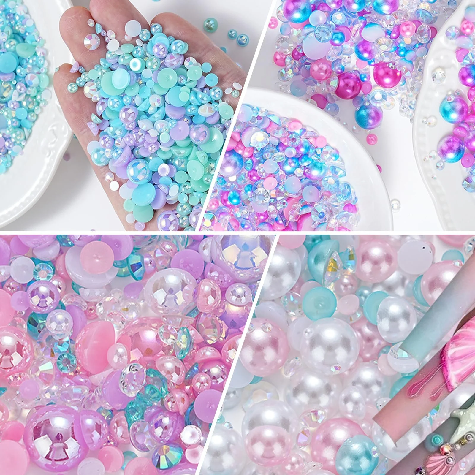 Перлини для нігтів напівкруглі з плоскою задньою стороною, фото №5