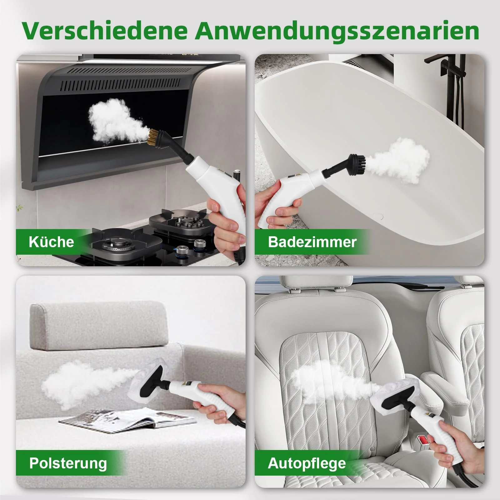 Пароочисник портативний 2500 W 1100 ml 3.0 Bar ручний 3 насадки 6 швидкостей Білий, фото №6 Пароочисник портативний 2500 W 1100 ml 3.0 Bar ручний 3 насадки 6 швидкостей Білий, фото №6