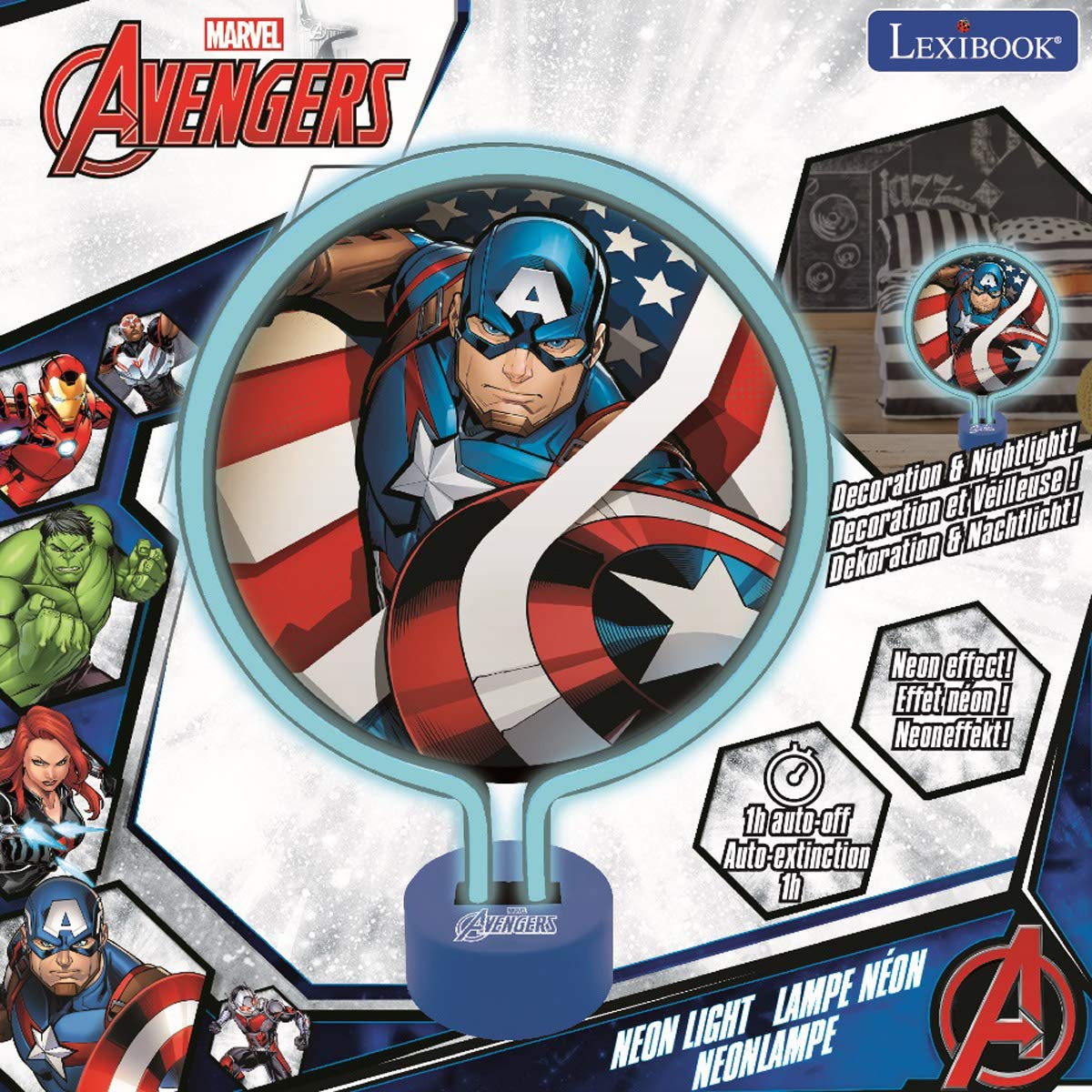 Лампа Lexibook LTP100AV Avengers Captain America неоновая, синяя, фото №3 Лампа Lexibook LTP100AV Avengers Captain America неоновая, синяя, фото №3