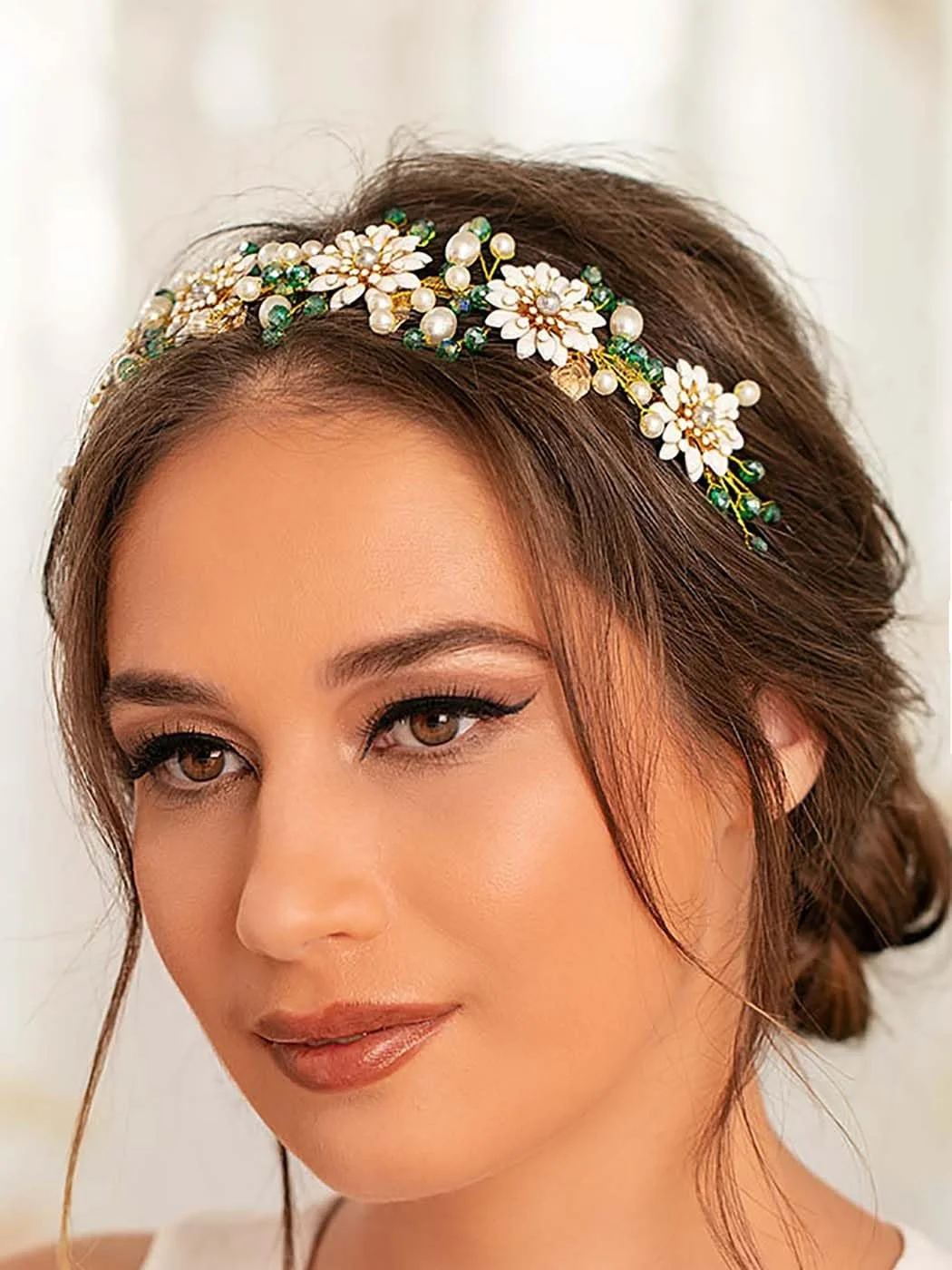 Обруч для волосся Весільний IYOU Квітка Перли Кристал Зелений, фото №8 Обруч для волосся Весільний IYOU Квітка Перли Кристал Зелений, фото №8