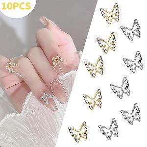 Украшения для ногтей Бабочки из сплава (5 золотых, 5 серебряных) с камнями synthetic.ua - Фото 1