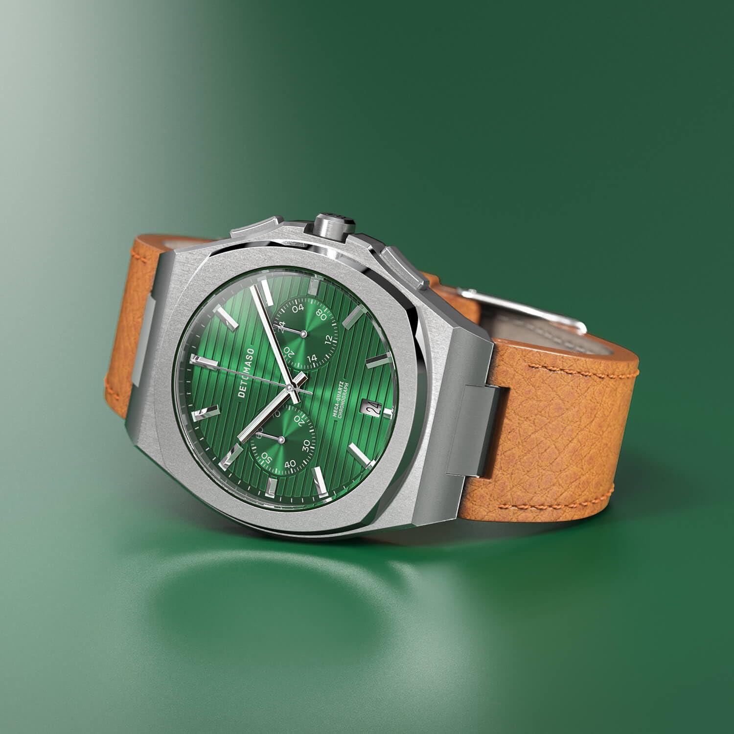 Годинник DeTomaso Voltre Chrono First Edition Чоловічий Кварцевий Шкіряний Коричневий, Зелений, фото №2