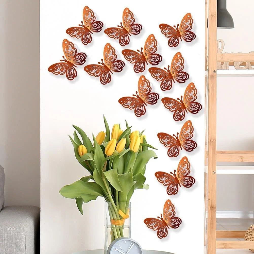 Наклейки на стіну 3D Метелики набір 24 шт. ажурні для декору помаранчеві, фото №4