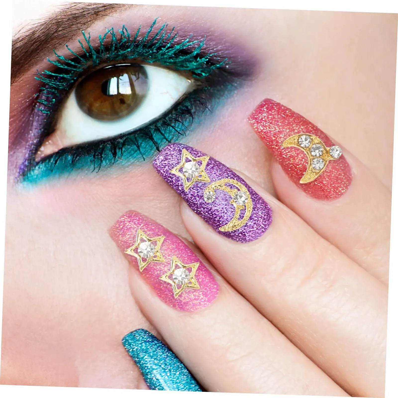 Украшения для ногтей FRCOLOR 60 шт. Декоративные украшения в виде звезд и лун для дизайна ногтей для особых случаев и повседневной жизни, фото №7