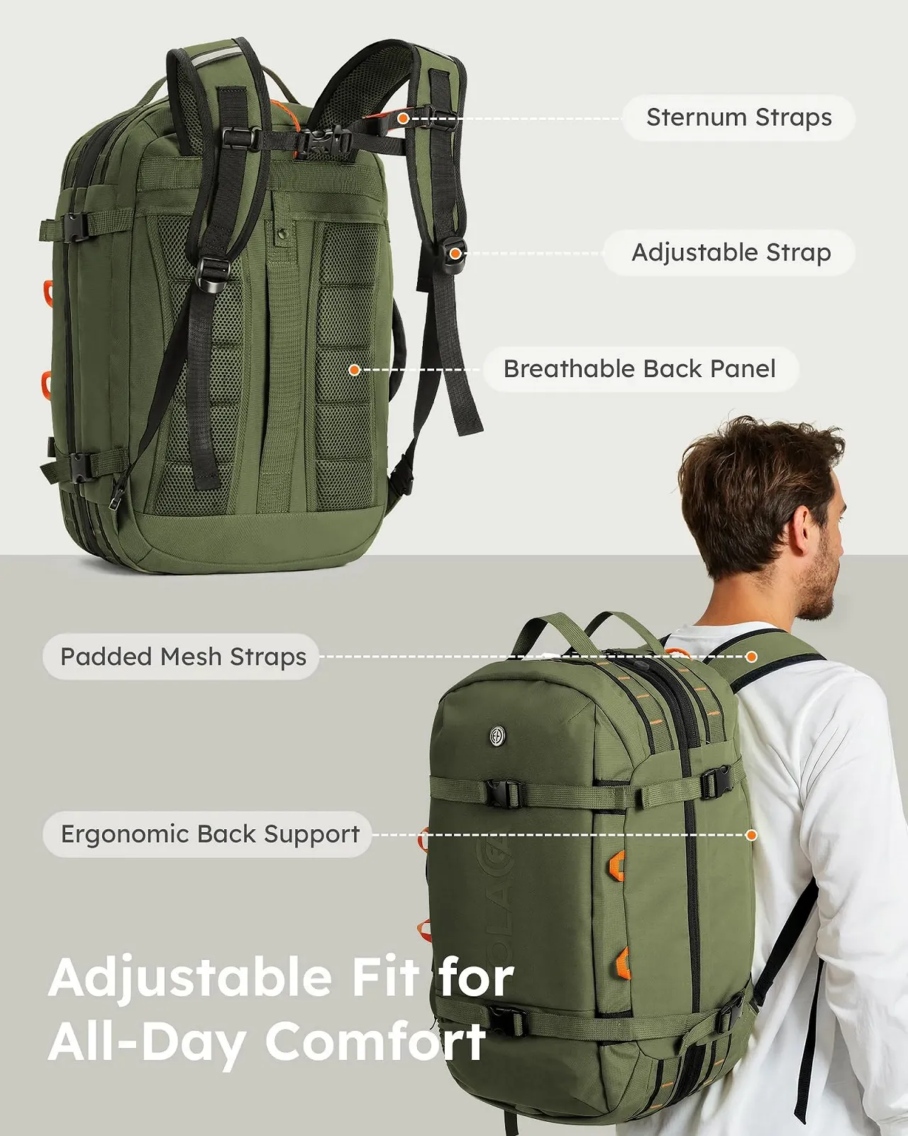 Рюкзак для ноутбука Tolaccea Travel 15.6 дюймів TSA Expandable 40L-50L Ручна поклажа 4 в 1, фото №9 Рюкзак для ноутбука Tolaccea Travel 15.6 дюймів TSA Expandable 40L-50L Ручна поклажа 4 в 1, фото №9