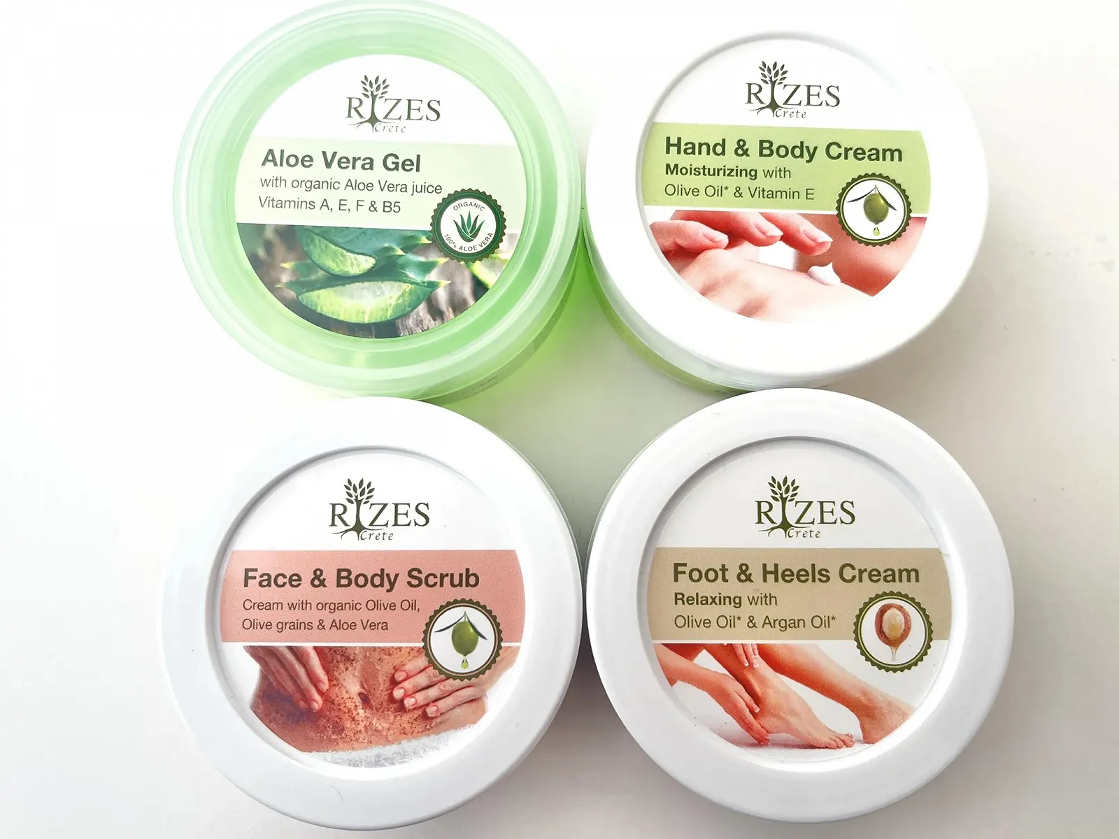 Набір подарунковий Rizes Великий Крем для рук, Відлущування, Крем для ніг та Гель алое вера. Об'єм однієї банки 80 мл, фото №2 Набір подарунковий Rizes Великий Крем для рук, Відлущування, Крем для ніг та Гель алое вера. Об'єм однієї банки 80 мл, фото №2