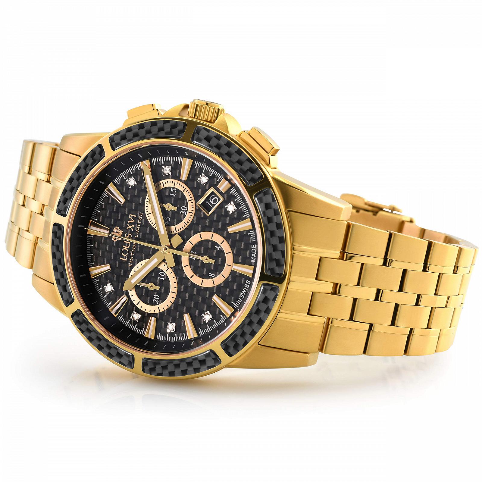 Мужские часы LOUIS XVI Majest 00e9 Стальной ремешок Золотой Черный Карбон Настоящие Бриллианты Хронограф Аналоговый Кварцевый нержавеющая сталь 1103, фото №2 Мужские часы LOUIS XVI Majest 00e9 Стальной ремешок Золотой Черный Карбон Настоящие Бриллианты Хронограф Аналоговый Кварцевый нержавеющая сталь 1103, фото №2