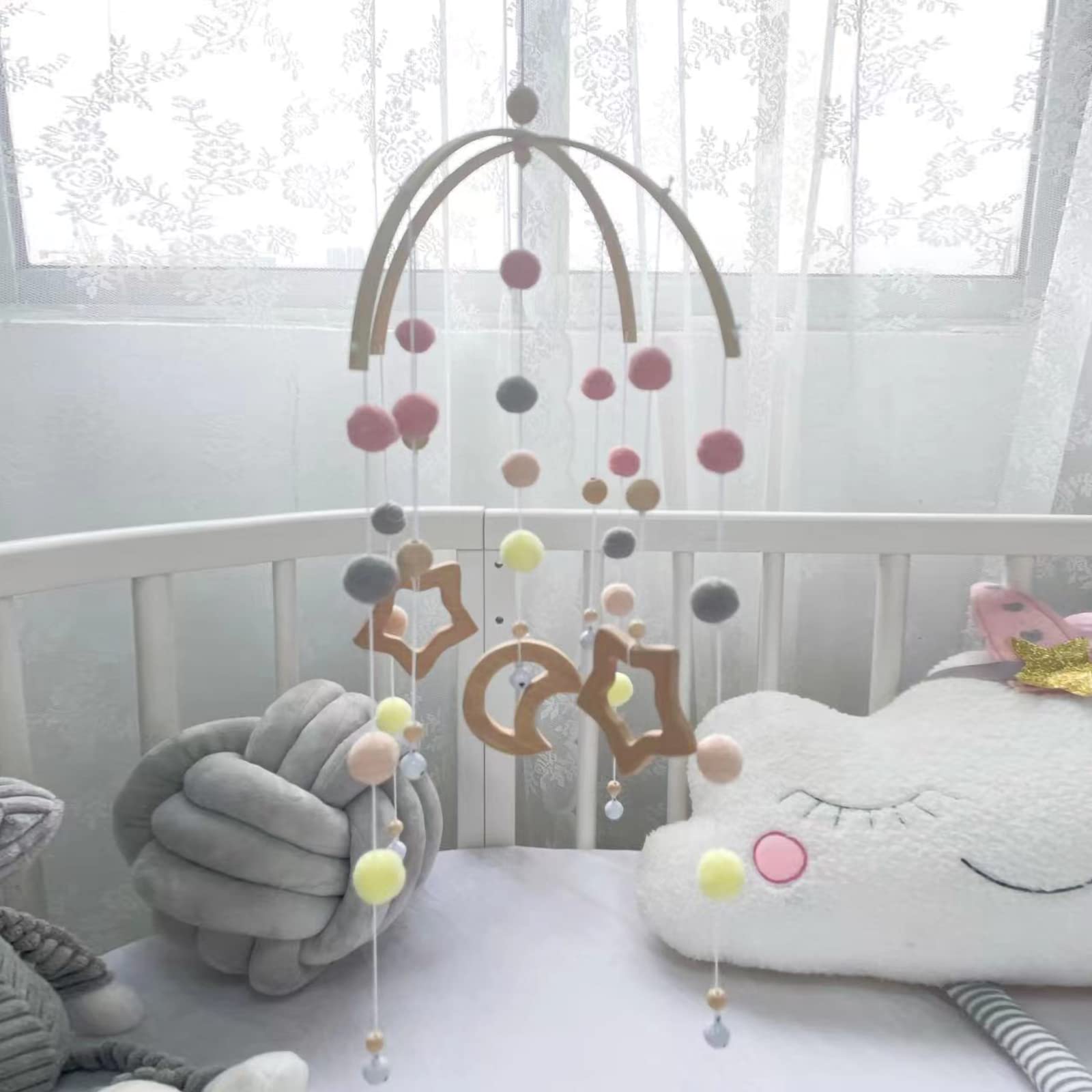 Мобиль Baby Wind Chimes для кроватки с деревянными и фетровыми шариками Leaves, фото №5