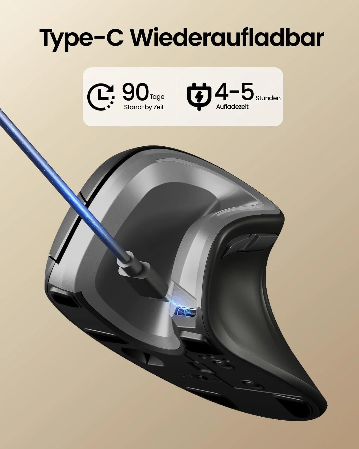 Мышь ProtoArc EM11 NL Эргономичная Вертикальная, Беспроводная, Перезаряжаемая, 3 устройства (Bluetooth + Bluetooth + USB), Темно-серая, фото №6 Мышь ProtoArc EM11 NL Эргономичная Вертикальная, Беспроводная, Перезаряжаемая, 3 устройства (Bluetooth + Bluetooth + USB), Темно-серая, фото №6