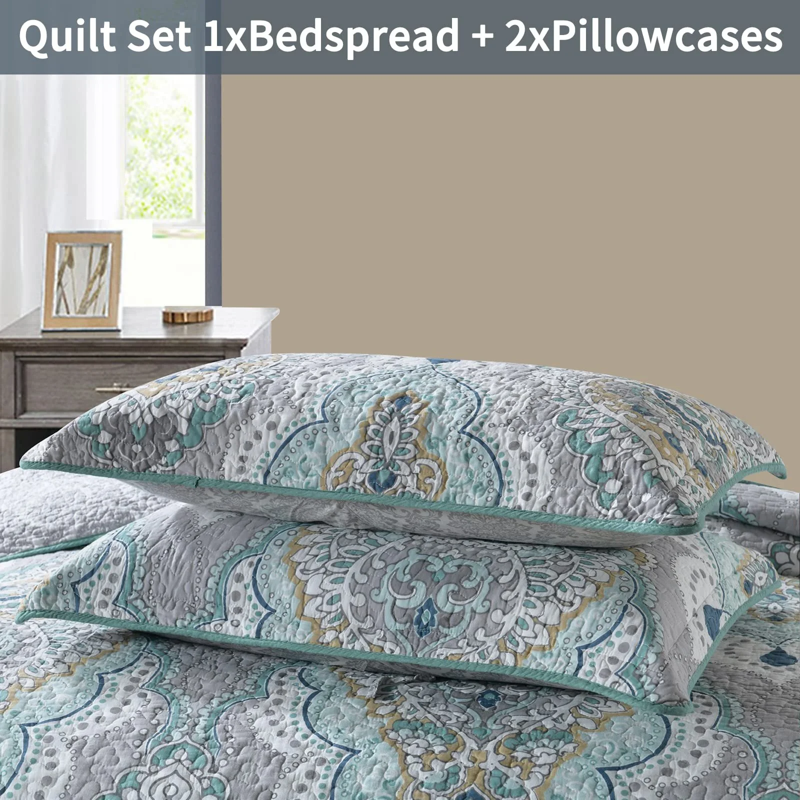 Покрывало Qucover Барокко 220 x 240 см Хлопок Серый, фото №2