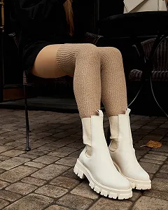 Бежеві зимові панчохи вище коліна з вовни мериноса для дівчини - Фото 1