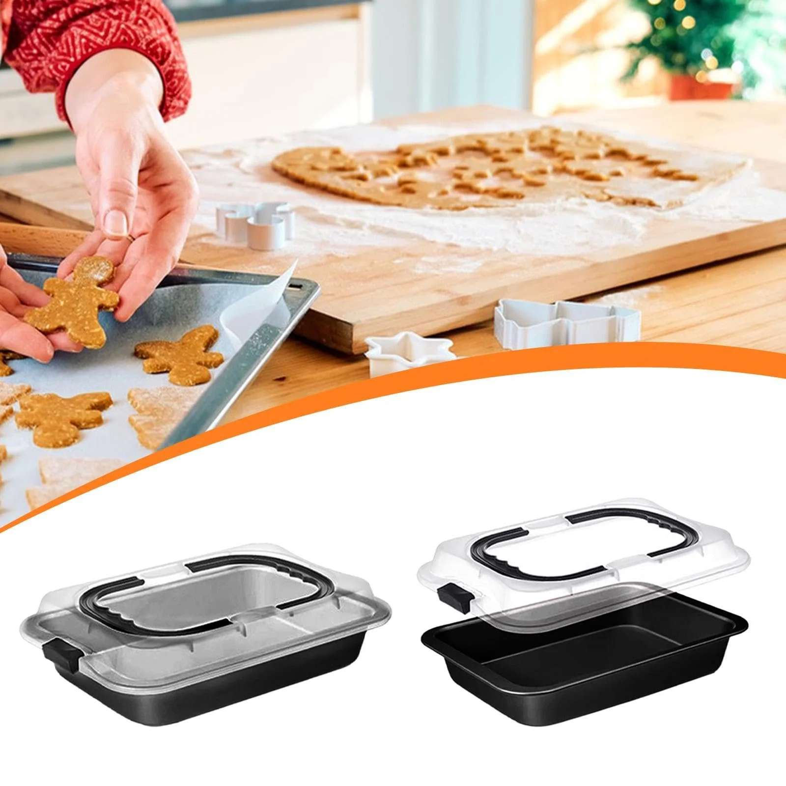 Набор форм для выпечки 2 предмета с крышкой и ручкой Прямоугольный Антипригарный Для переноски тортов Черный, фото №4