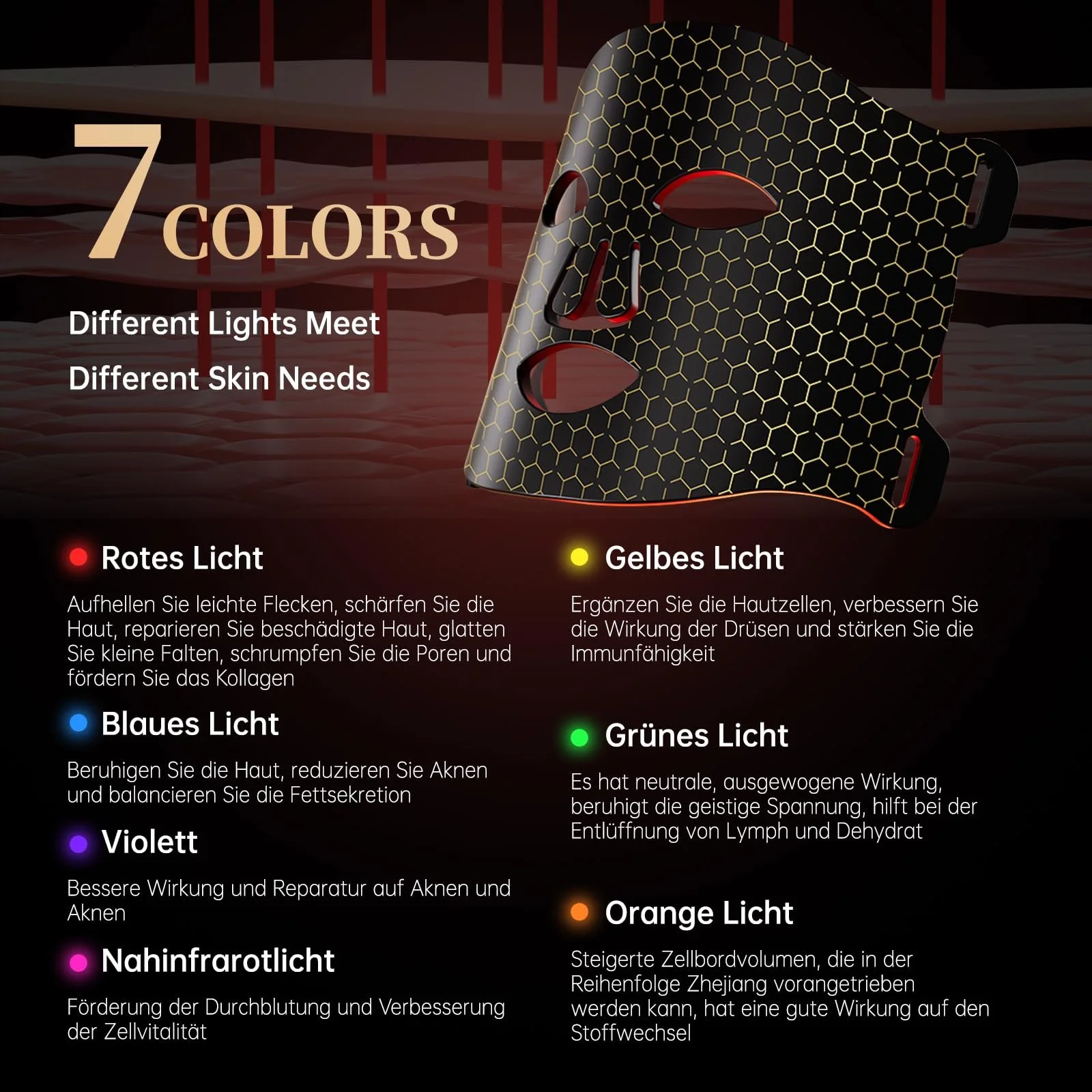 LED Маска для обличчя Світлотерапія з червоним світлом, 7 кольорів LED маска зі 110 потужними лампами, фото №5 LED Маска для обличчя Світлотерапія з червоним світлом, 7 кольорів LED маска зі 110 потужними лампами, фото №5