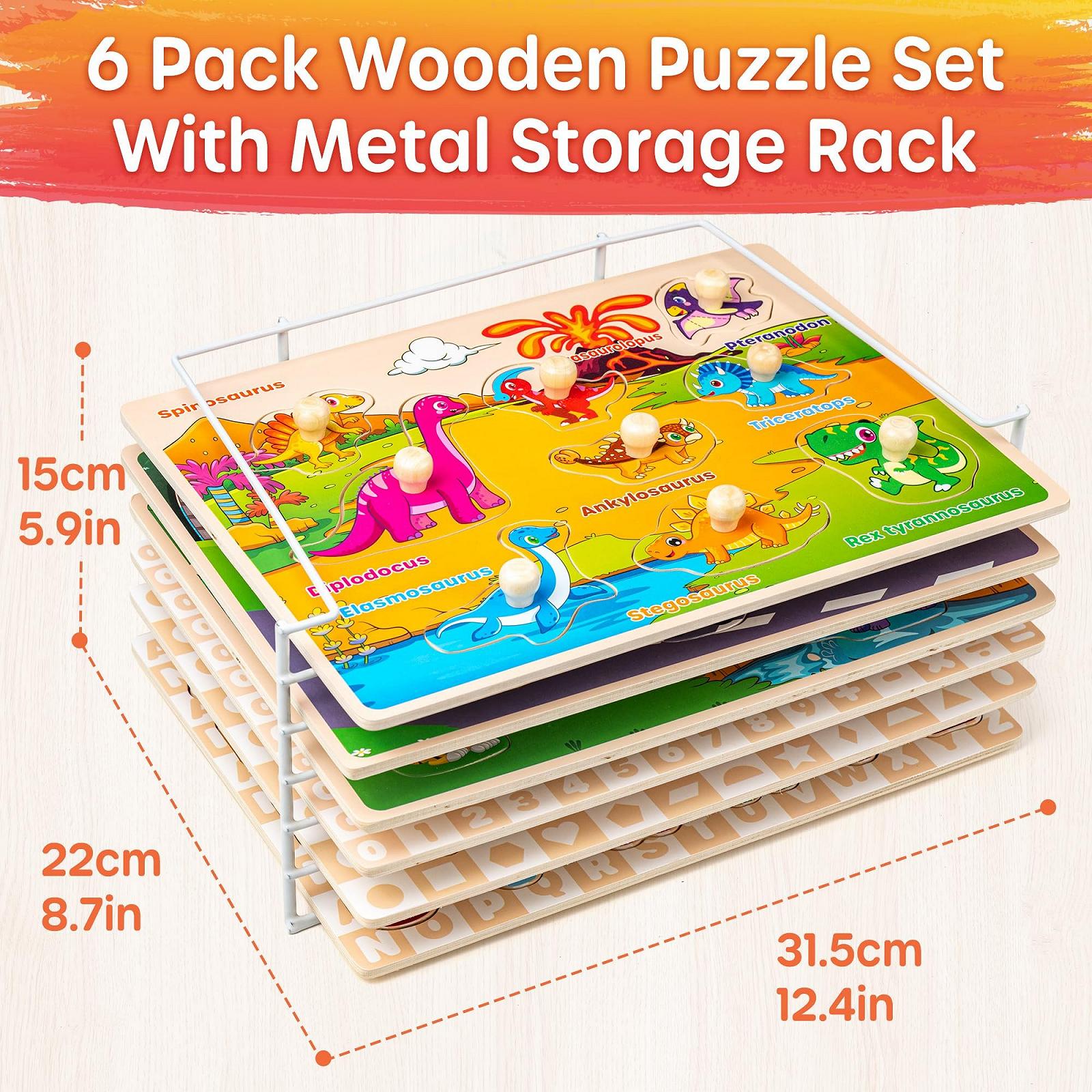 Дерев'яний пазл SYNARRY Montessori 6 наборів Алфавіт Цифри Тварини Транспорт, фото №5