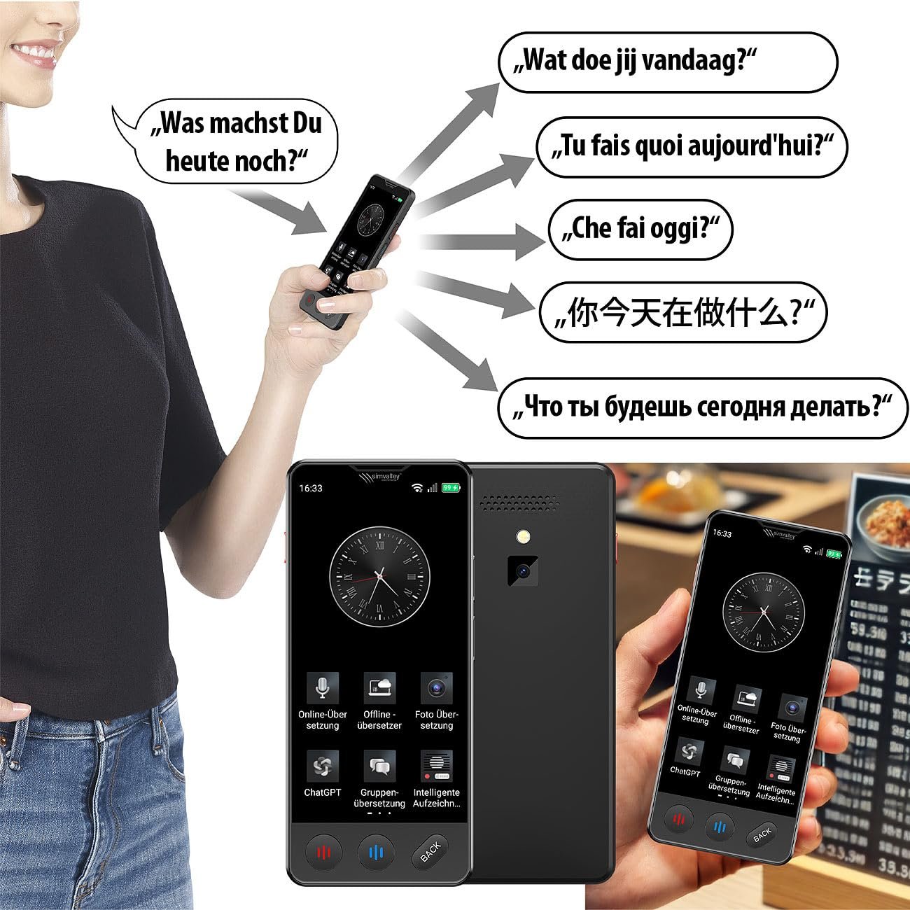 Мобильный AI Переводчик simvalley MOBILE с 4G/LTE, 139 языков, ChatGPT, фото №6 Мобильный AI Переводчик simvalley MOBILE с 4G/LTE, 139 языков, ChatGPT, фото №6