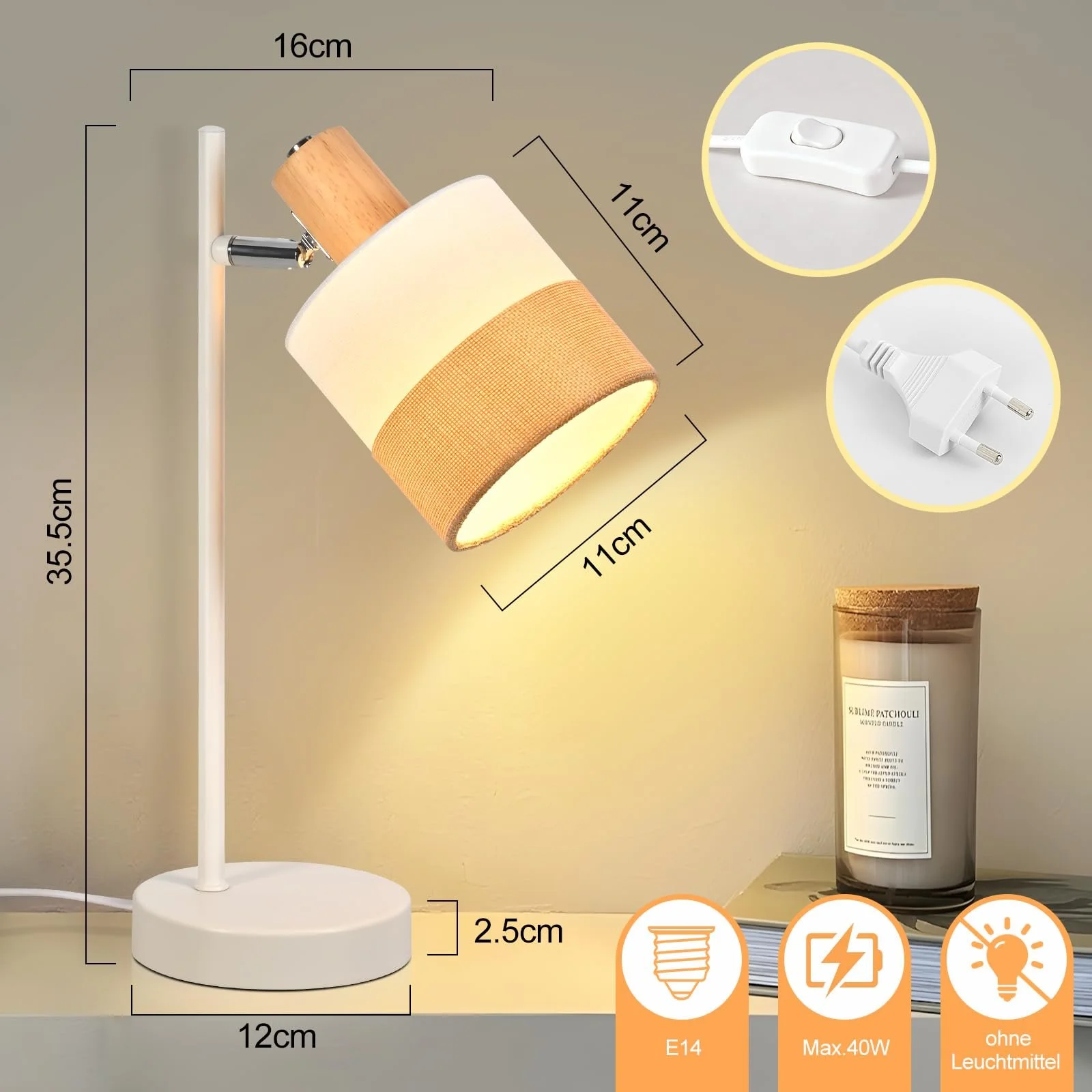 Настільна лампа CBJKTX E14 ретро дерево текстиль (без лампочки), фото №4