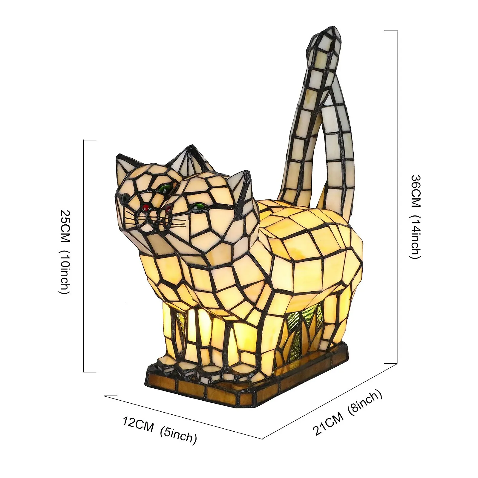 Настільна лампа Tiffany Cat Кіт Ручна робота Кольорове скло E14 Багатоколірна, фото №5