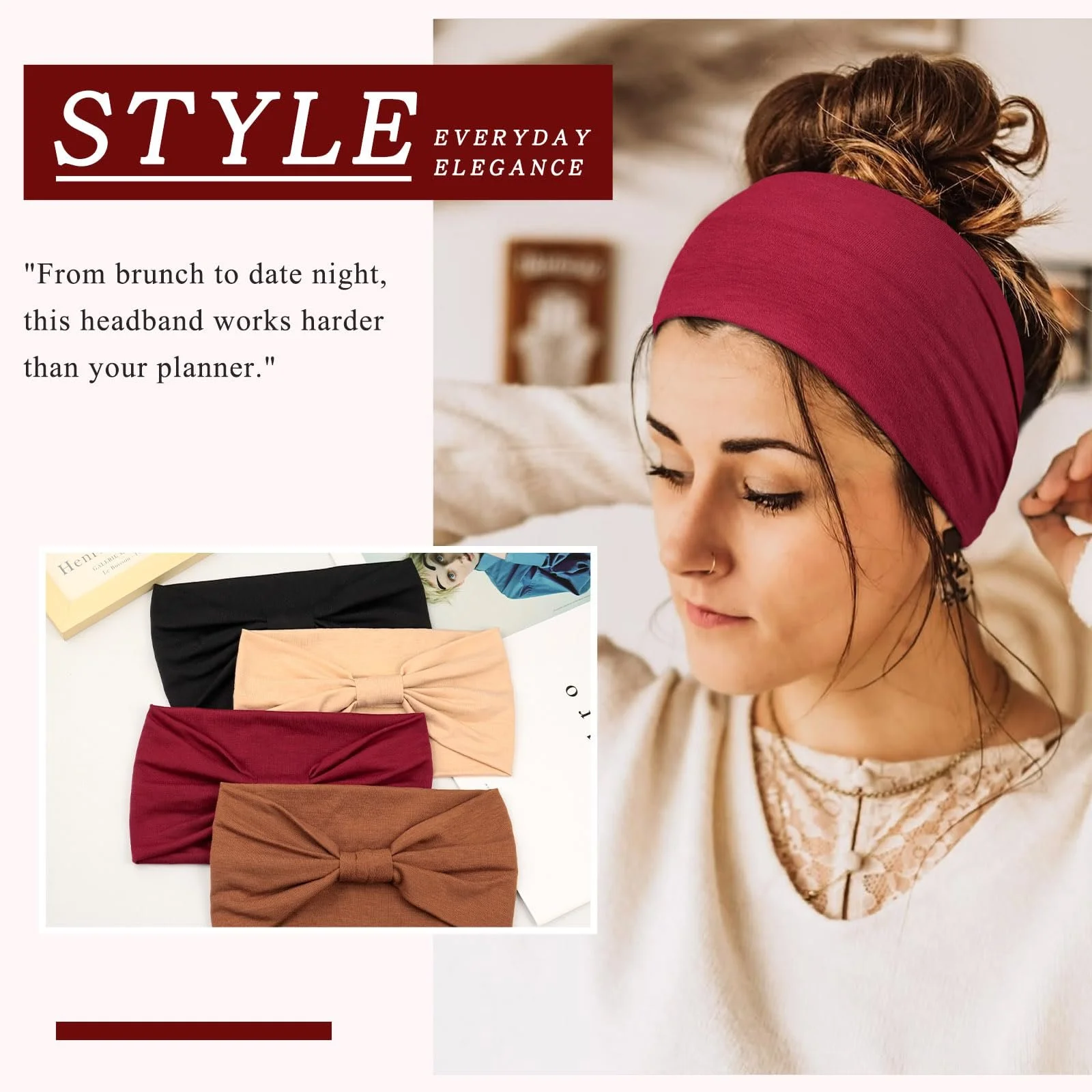 Пов'язка на голову жіноча широка еластична м'яка, фото №4