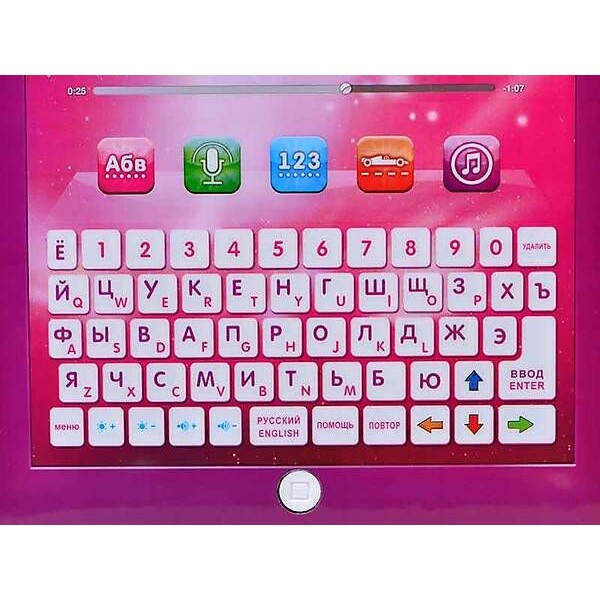 Детский обучающий планшет 7321 на двух языках работает от сети 32 функции розовый, фото №6