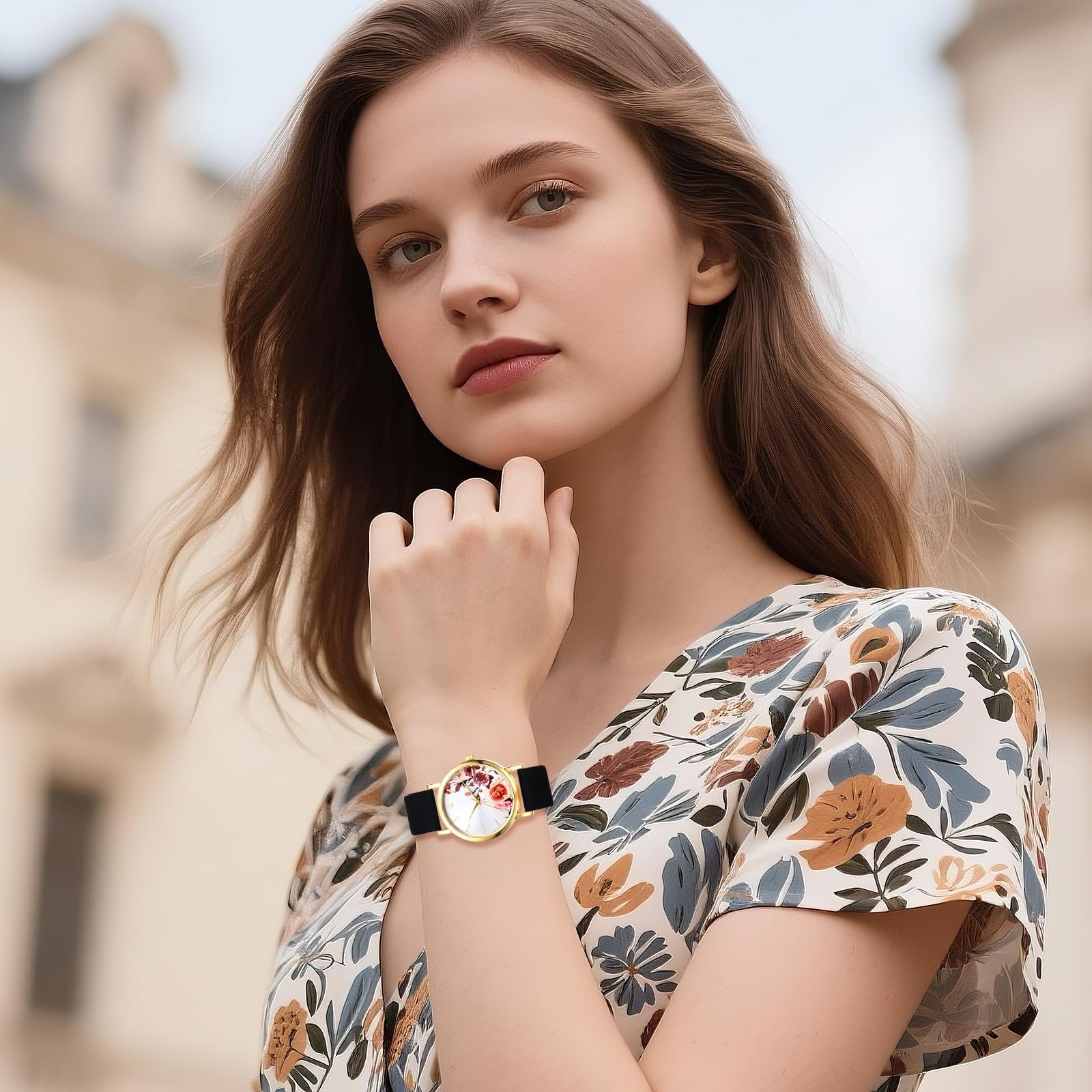 Женские часы JewelryWe Цветочные часы с силиконовым ремешком Cottagecore стиль Аналоговые кварцевые наручные часы Женские повседневные часы с силиконовым ремешком и цветочным узором Шкала с черточками, фото №3 Женские часы JewelryWe Цветочные часы с силиконовым ремешком Cottagecore стиль Аналоговые кварцевые наручные часы Женские повседневные часы с силиконовым ремешком и цветочным узором Шкала с черточками, фото №3