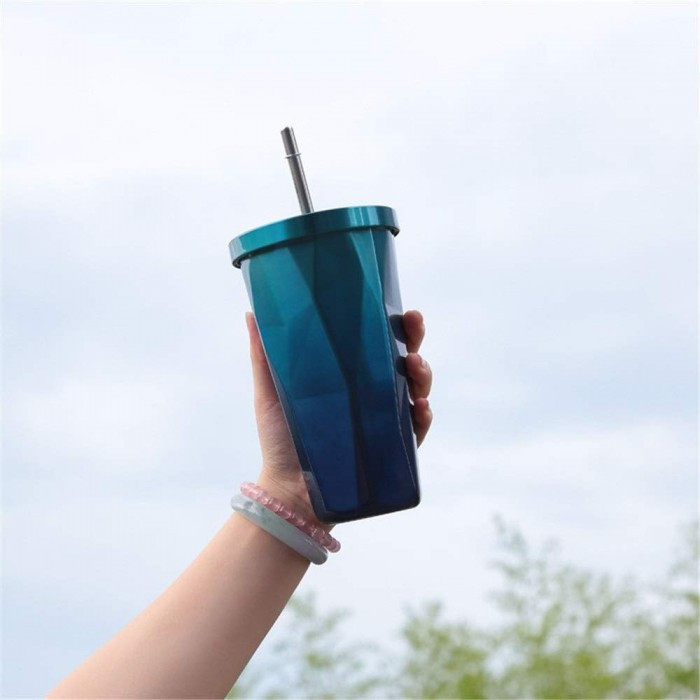 Металлический стакан с трубочкой Diamond 500 мл градиент синий, фото №7