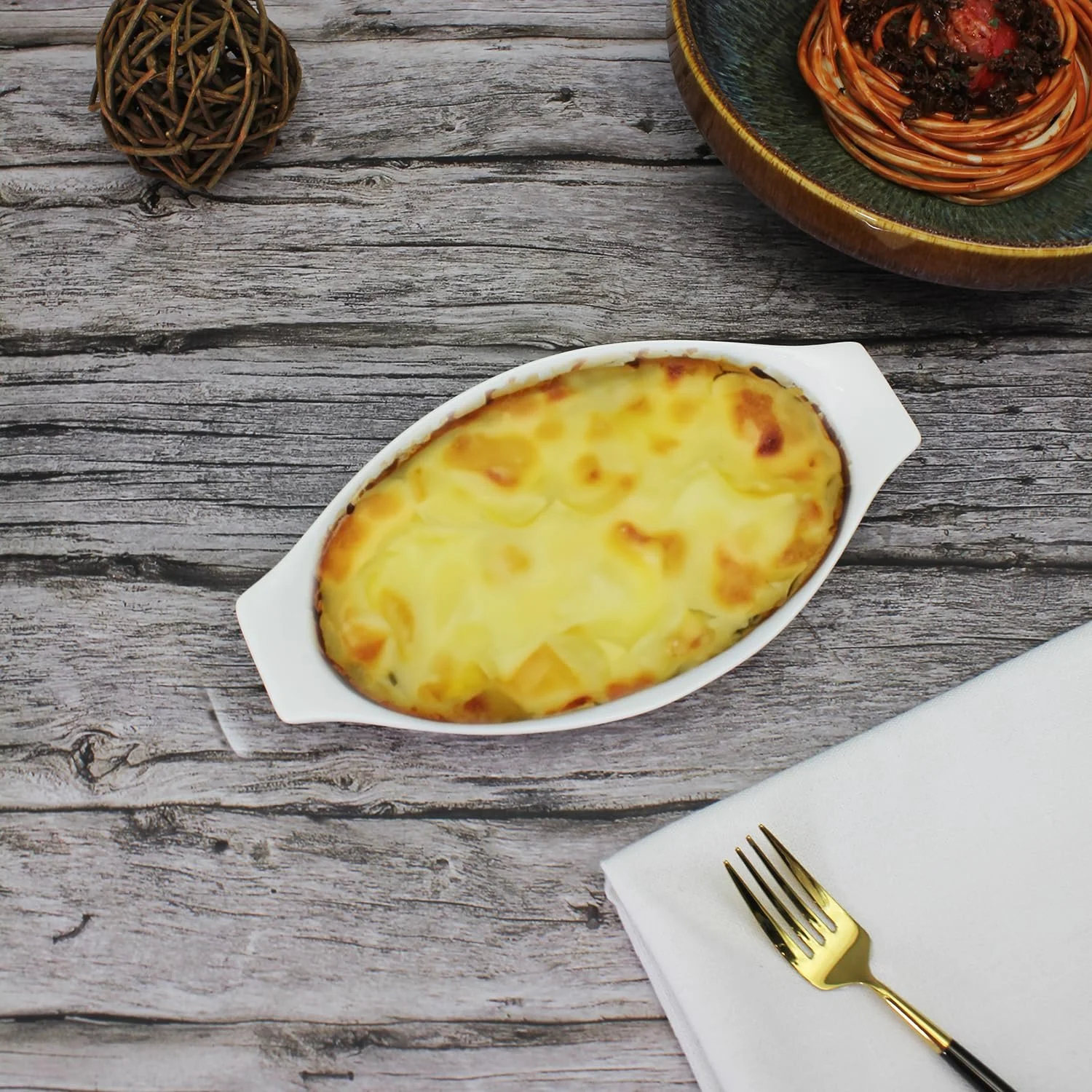 Форма для запекания овальная фарфоровая с ручками и крышкой белая 21 x 11.6 x 3.4 см, фото №5