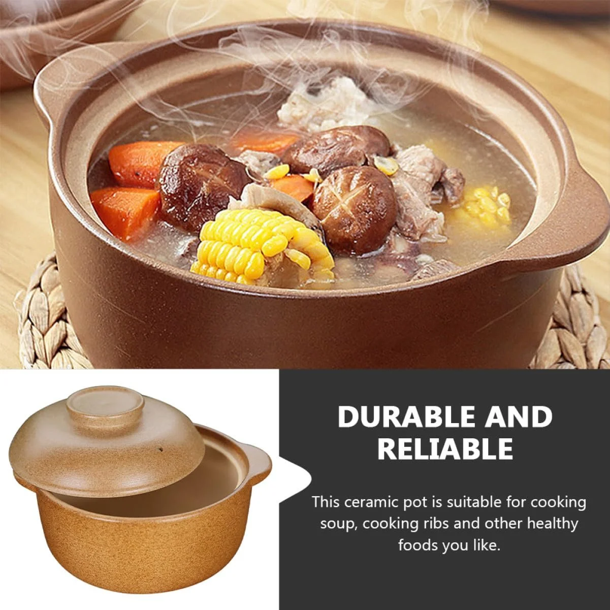 Кастрюля Toyvian керамическая 1,6 л с ручками для супа для плиты, фото №4